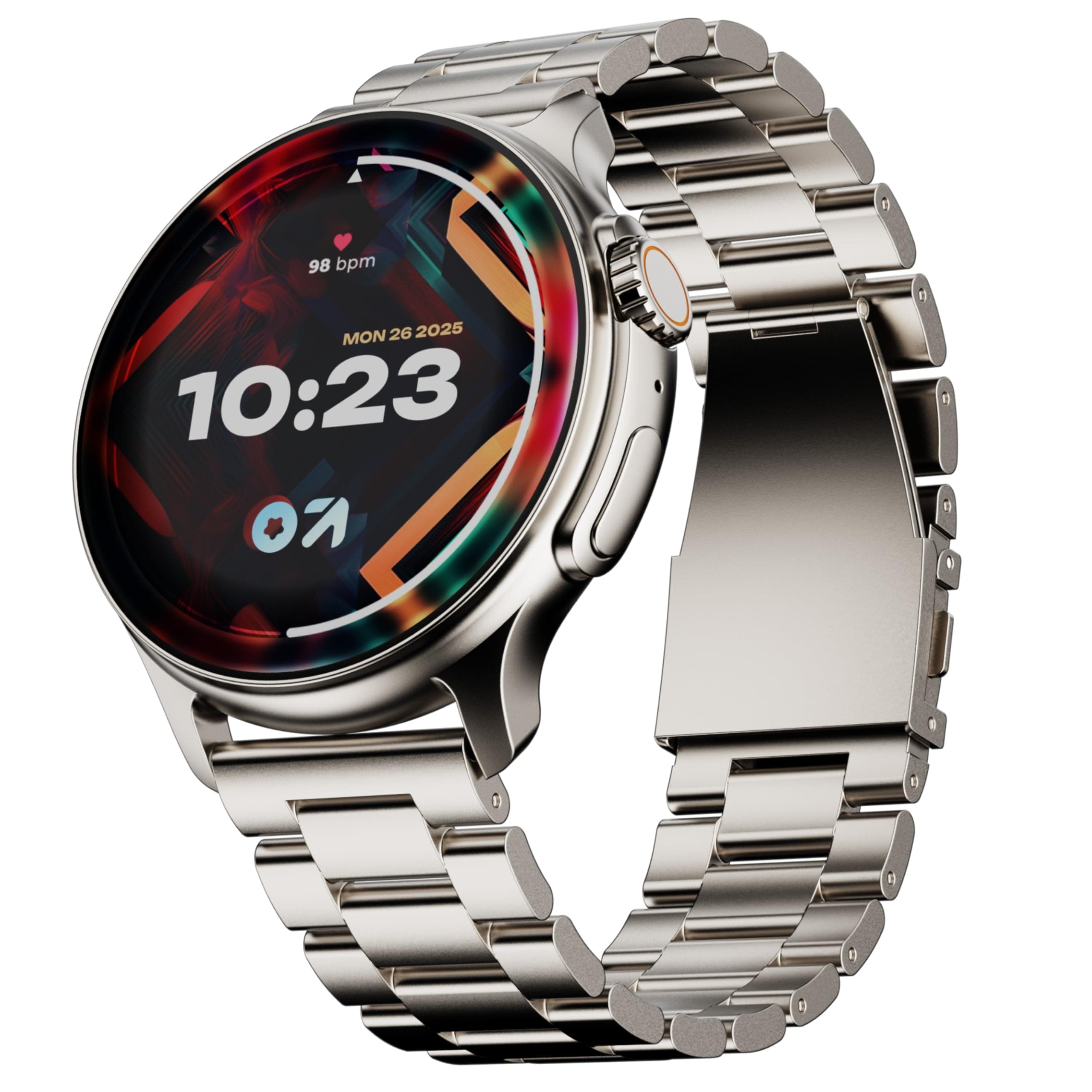 Boult Newly Launched Crown R Pro Smart Watch 1.43''HD AMOLED, Bluetooth Calling, Working Crown, Zinc Alloy Frame, 600 Nits Brightness, AI Voice Assistant, SpO2 Monitoring, 120+ Sports Mode (Chrome)
