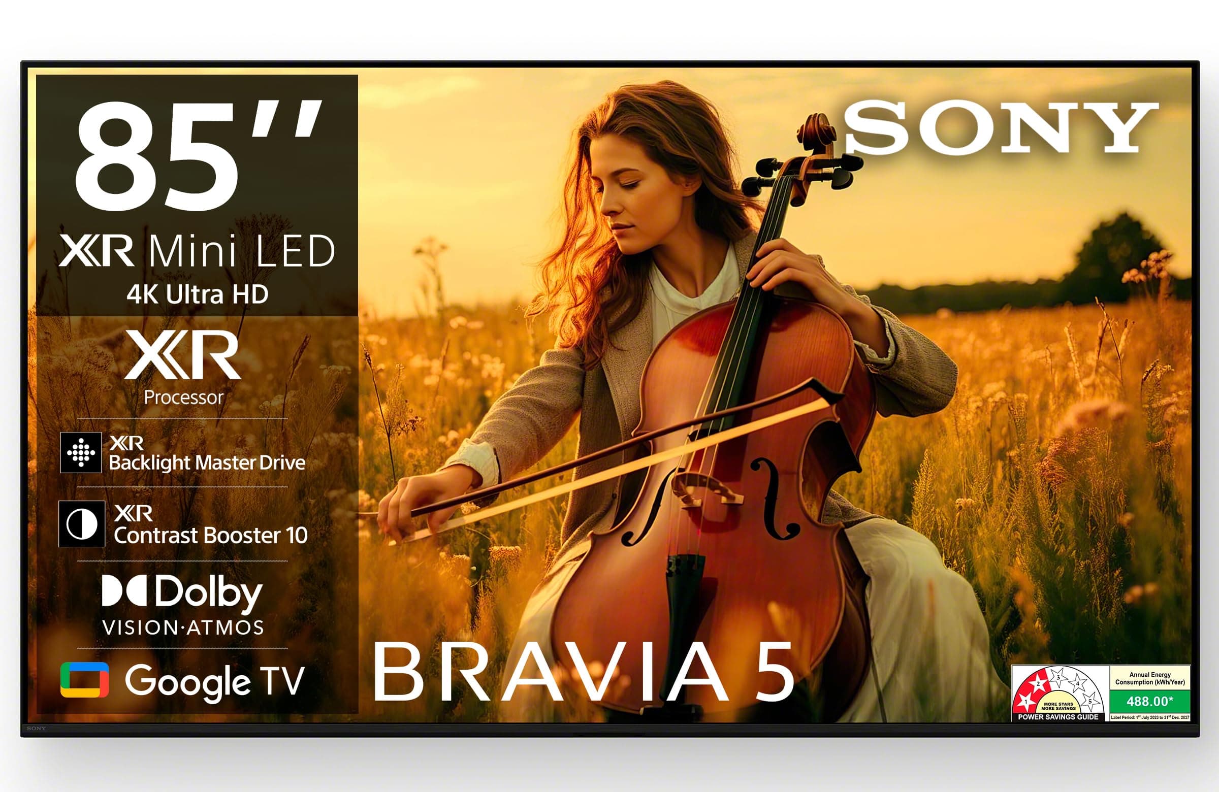 Sony 215 cm (85 inches) BRAVIA 5 Series 4K Ultra HD Smart Mini LED Google TV K-85XR55A-3 Years Warranty for Limited Period