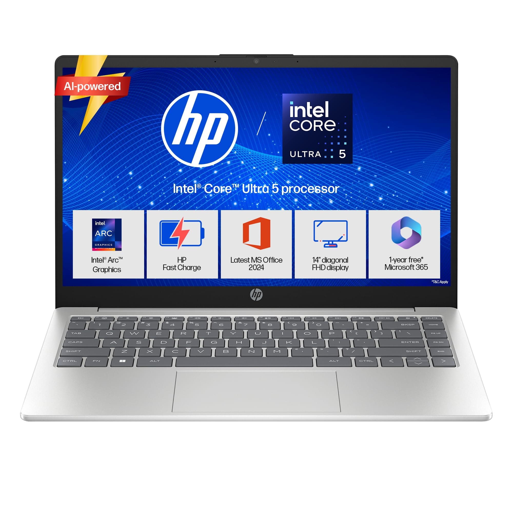HP 14, Intel Core Ultra 5 125H (24GB DDR5, 1TB SSD) Micro-Edge, Anti-Glare, FHD, 14''/35.6cm, Win11, M365* Office24, Silver, 1.4kg, ep1180TU, FHD Came...