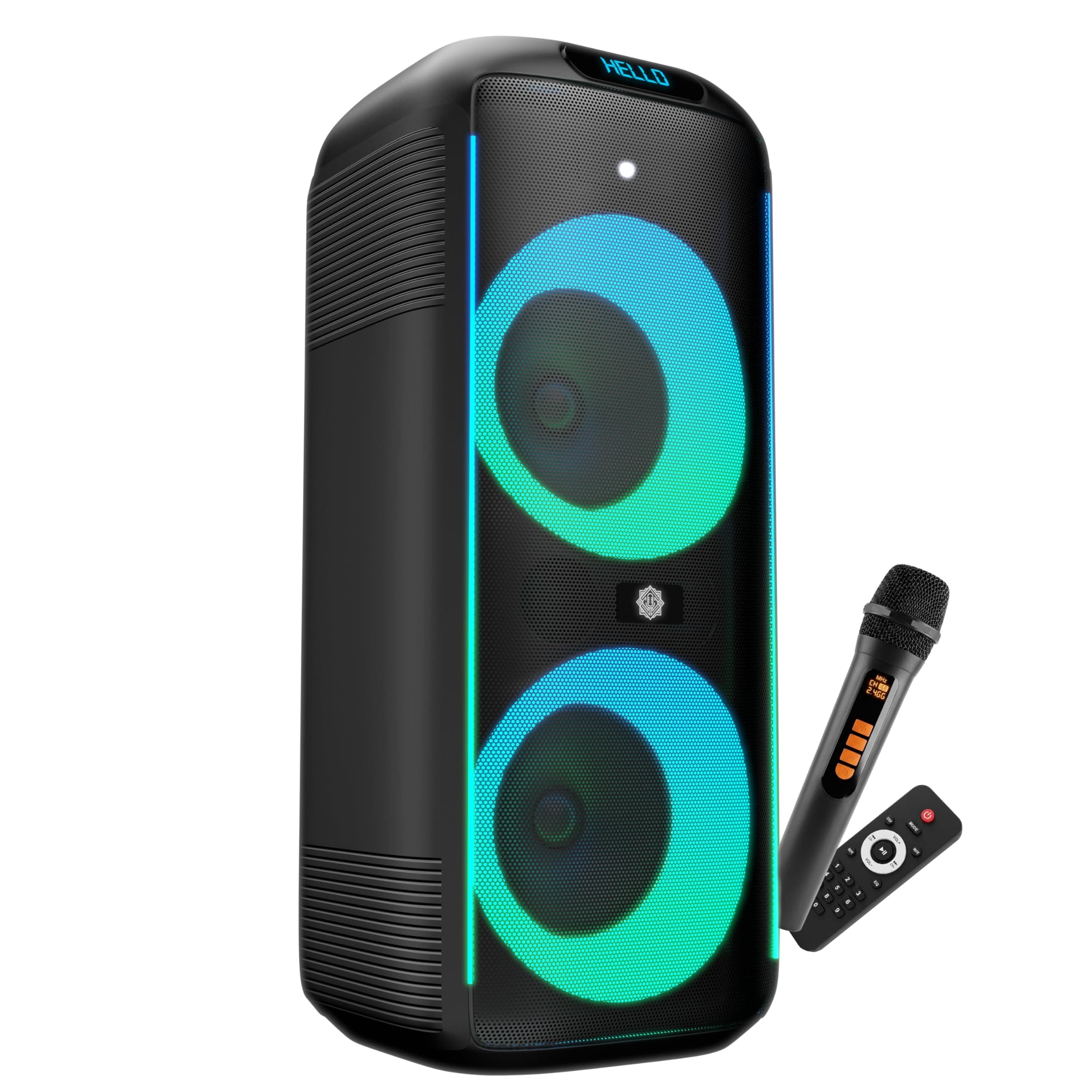 DIGIMORE 160W PartyBox Speaker w/Wireless Mic | Dual 6.5" Boombox Speakers | AI Sound Boost & Deep Base Sound | RGB Lights, 10Hrs Battery & BT 5.3/USB...