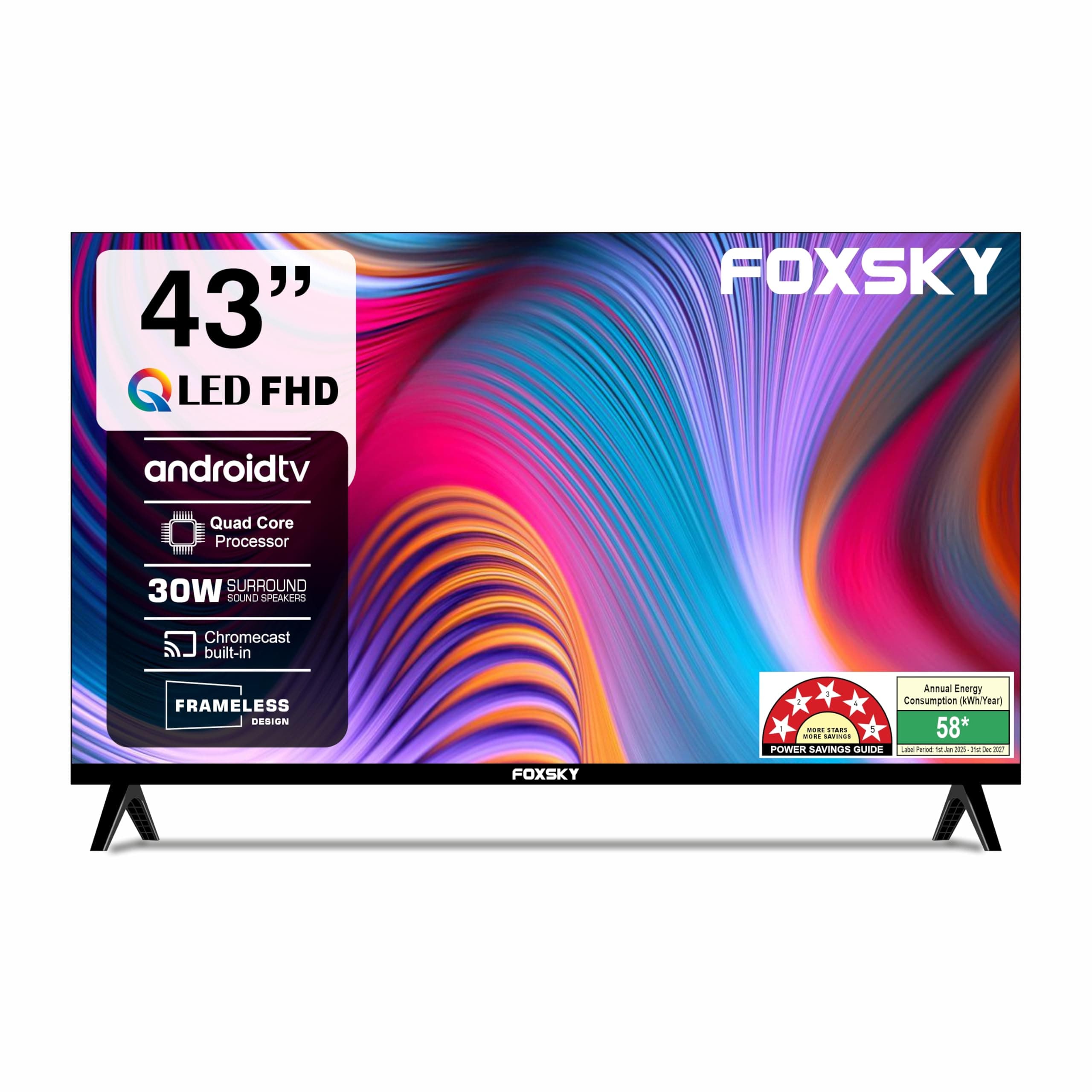 Foxsky 108 cm (43 inches) Full HD Smart LED TV 43FS-VS (Black) (2021 Model) | With Voice Assistant Smart Televisions