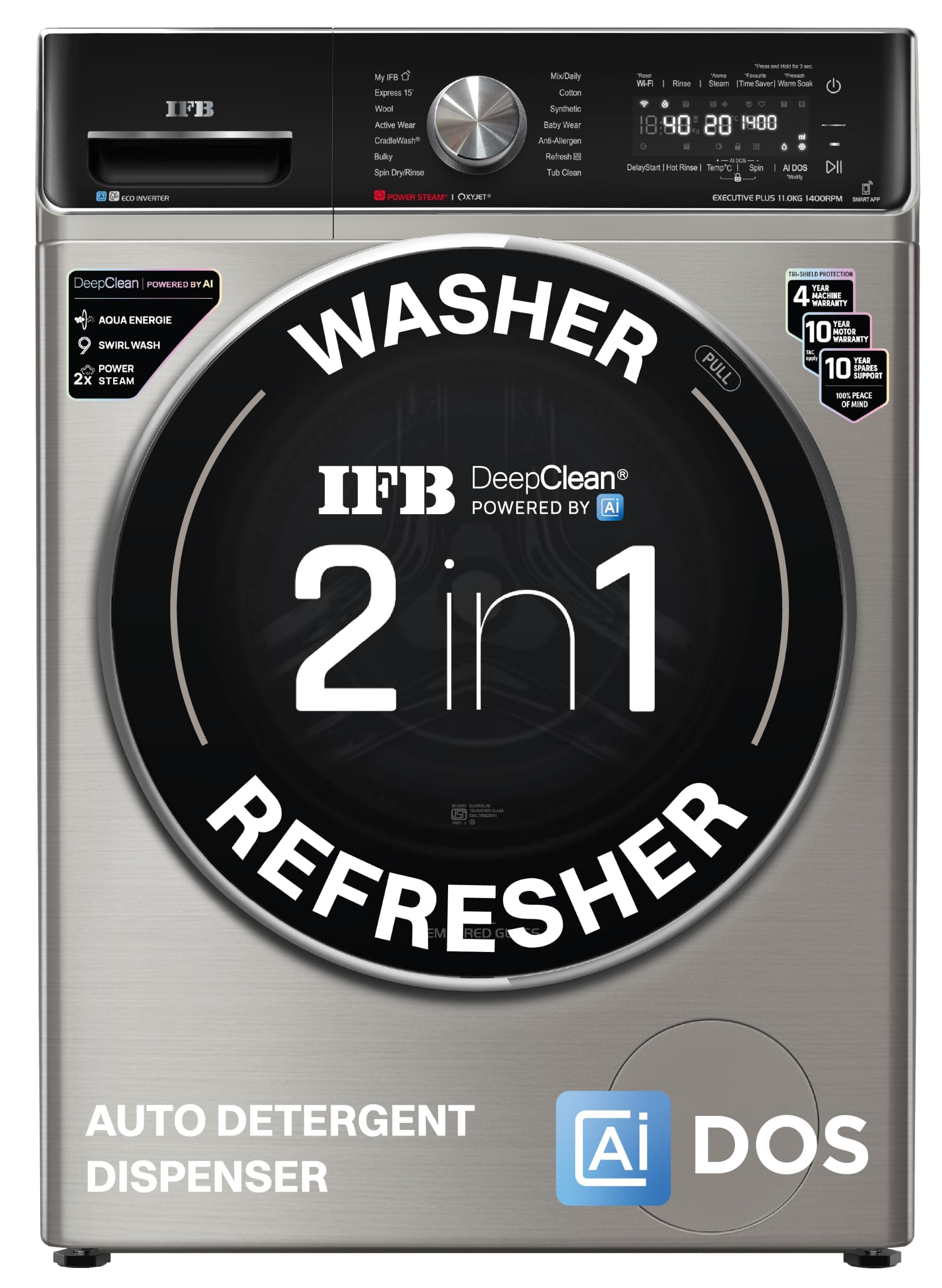 IFB 11 Kg 5 Star, DeepClean, AI DOS, WiFi, Fully Automatic Front Load Washing Machine (EXECUTIVE PLUS VSG 1114, PowerSteam, Oxyjet, 9 Swirl, Steam Ref...