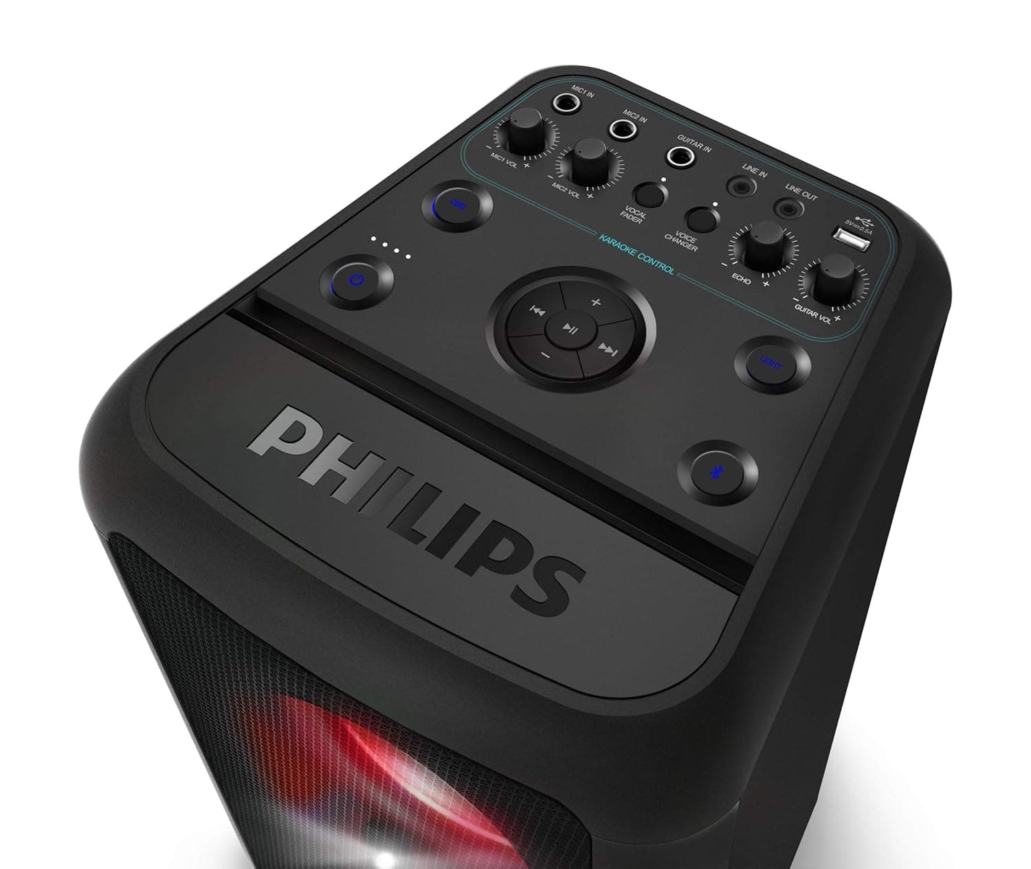 Philips Audio TANX200 Portable Bluetooth Party Speaker,Built-in Carry Handle,2X mic inputs and 1x Guitar Input (6.3 mm) Without Remote Control, black,