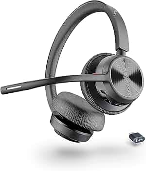 Poly (Plantronics) Voyager 4320 Wireless Headset, Over-ear w/noise-canceling mic, 162g, Connect to mobile/tablet via Bluetooth and PC via USB-A/C, Wor...