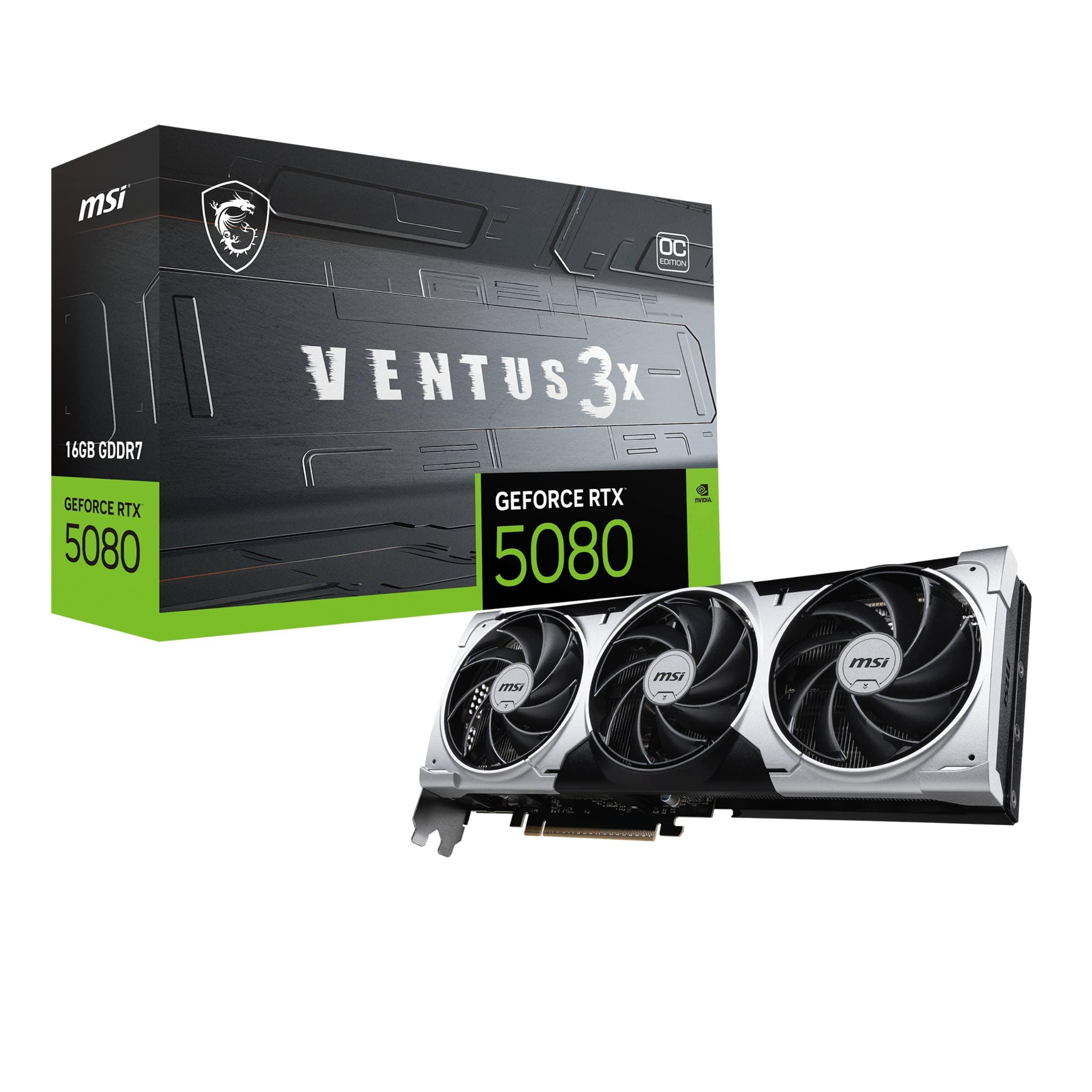 MSI GeForce RTX 5080 16G Ventus 3X OC Plus Graphic Card - NVIDIA GeForce RTX 5080 GPU, 16GB GDDR7 256-bit Memory, 30 Gbps, PCI Express Gen 5 Interface...