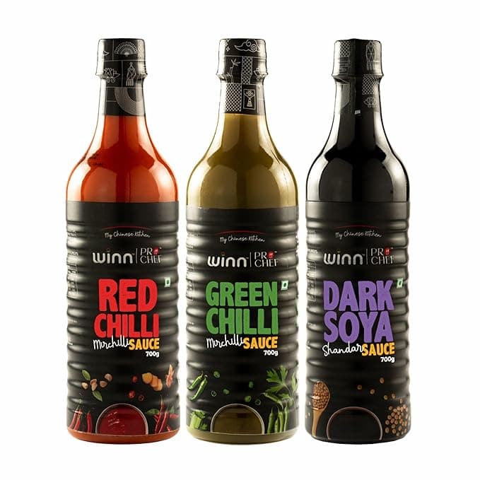 Winn Pro Chef Red Chilli Sauce 700g, Green Chilli Sauce 700g, Dark Soya Sauce 700g - Pack of 3 | Winn Chinese Sauces | No Artificial Colour or Flavours | No Trans Fats | No MSG