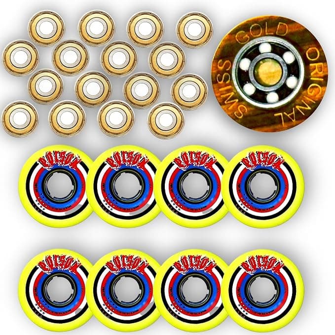 Atom Poison Wheels with Swiss Gold Ceramic 627Z Super High Speed Quad Wheels and Bearings