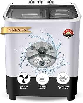 Power Guard 7.5 kg 5 Star Semi-Automatic Top Loading Washing Machine Appliance (2024 Model,PG75WM-BK-OP, Black, Powerful Motor, Effective Wash Pulsato...