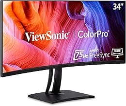 ViewSonic VP3456A 34-inch (86.36cm) ColorPro UWQHD 3440x1440 Curved Monitor | 75Hz | 100% sRGB | Pantone Validated | Delta...