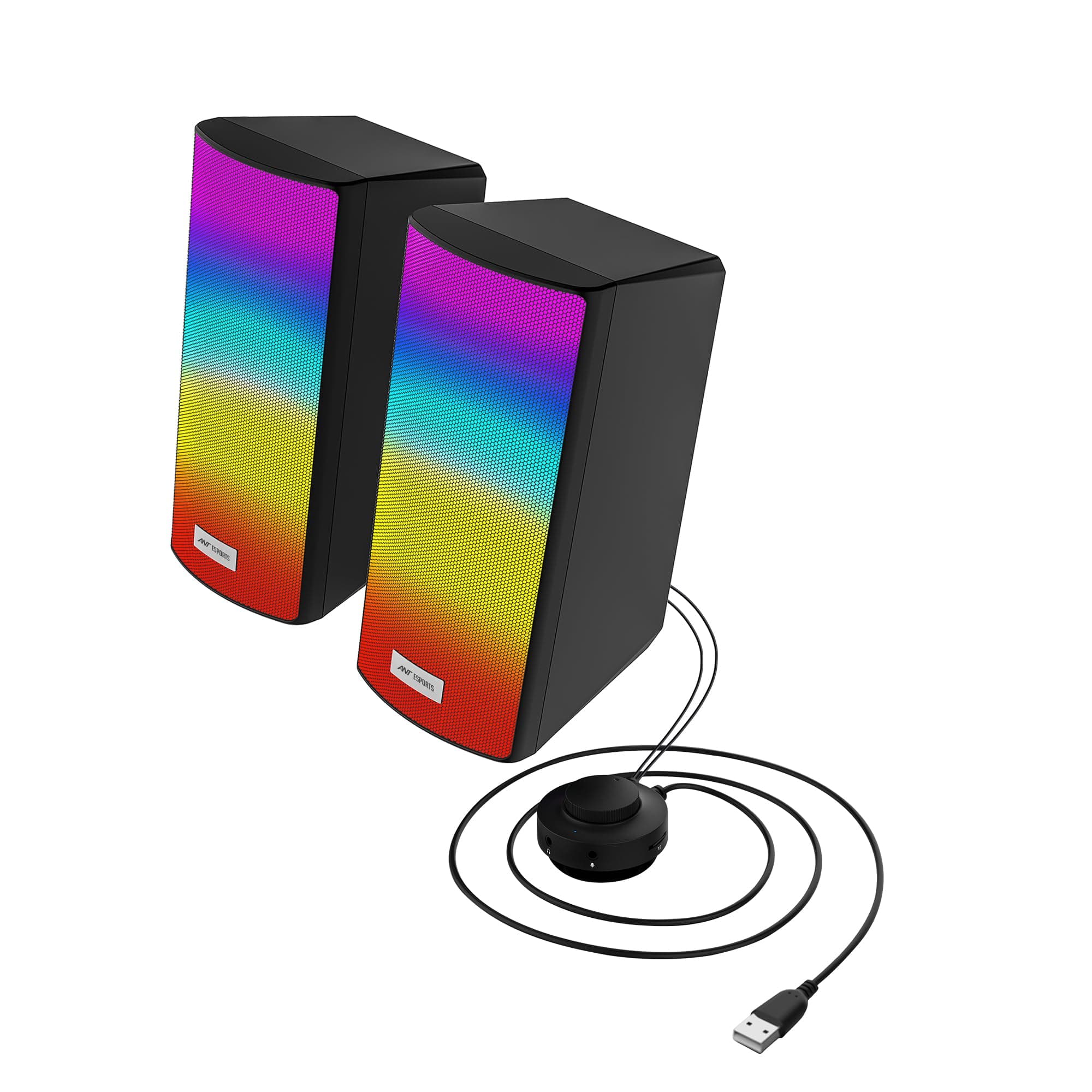 Ant Esports GS510 Multimedia 2.0 Channel USB Powered Bluetooth RGB Gaming Speakers with Control pod for Volume, RGB and Memory Card Slot -Perfect Comp...