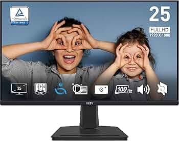 MSI PRO MP251 24.5 Inch Full HD Office Monitor - 1920 x 1080 IPS Panel, 100 Hz, Eye-Friendly Screen, Built-in Speakers, Tilt-Adjustable - HDMI 1.4b, D...