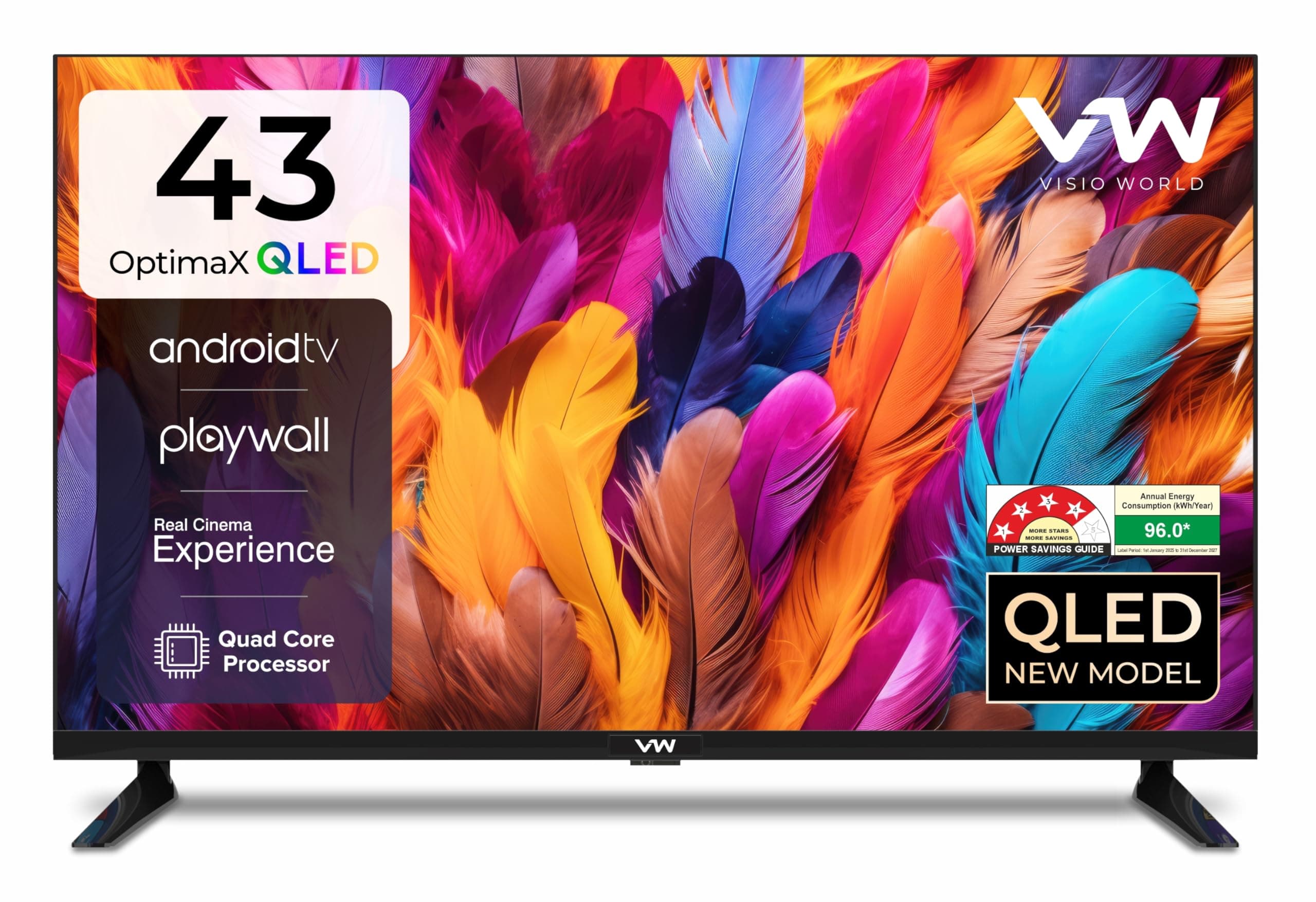 VW 109 cm (43 inches) OptimaX Series Full HD Smart QLED Android TV VW43AQ1 (Black)