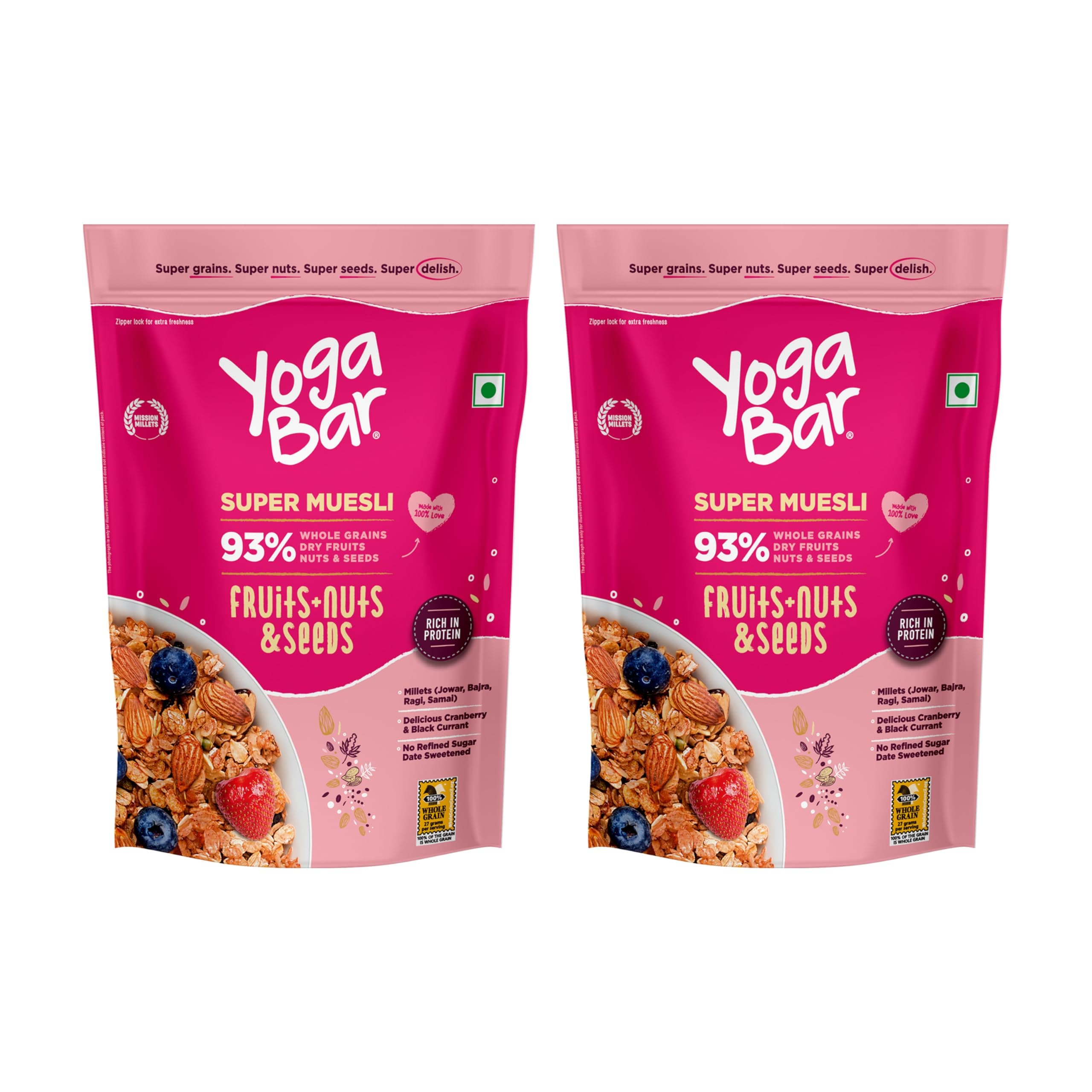 Yogabar Fruit and Nut Muesli 1kg | Muesli with 29% Fruits, Nuts and Seeds | Wholegrains, No Preservatives