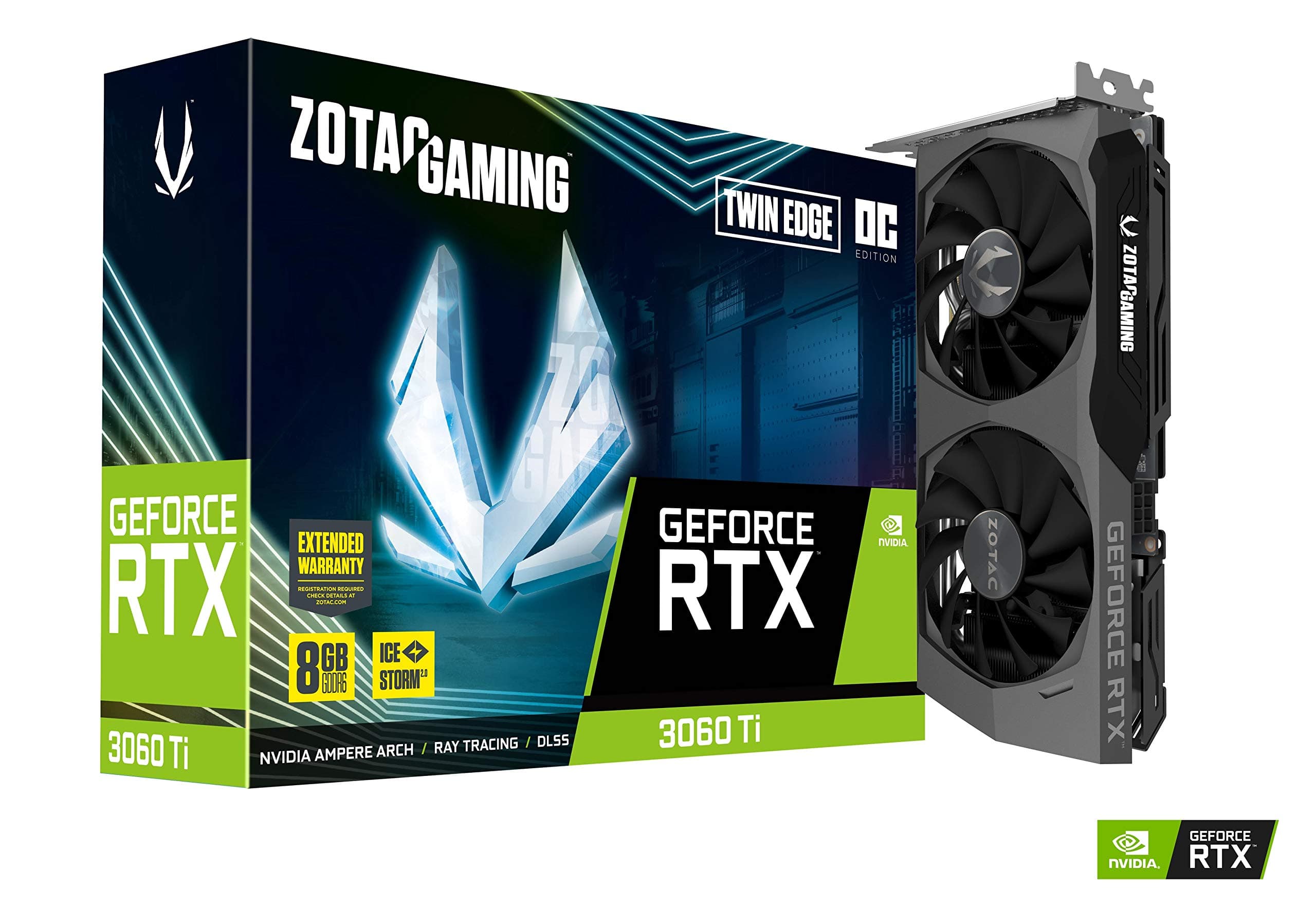 ZOTAC Gaming GeForce RTX™ 3060 Ti Twin Edge OC LHR 8GB GDDR6 256-bit 14 Gbps PCIE 4.0 Gaming Graphics Card, IceStorm 2.0 Advanced Cooling, Active Fan 