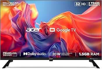 Acer 80 cm (32 inches) G Series HD Ready Smart LED Google TV AR32GT2841HDFL (Black)