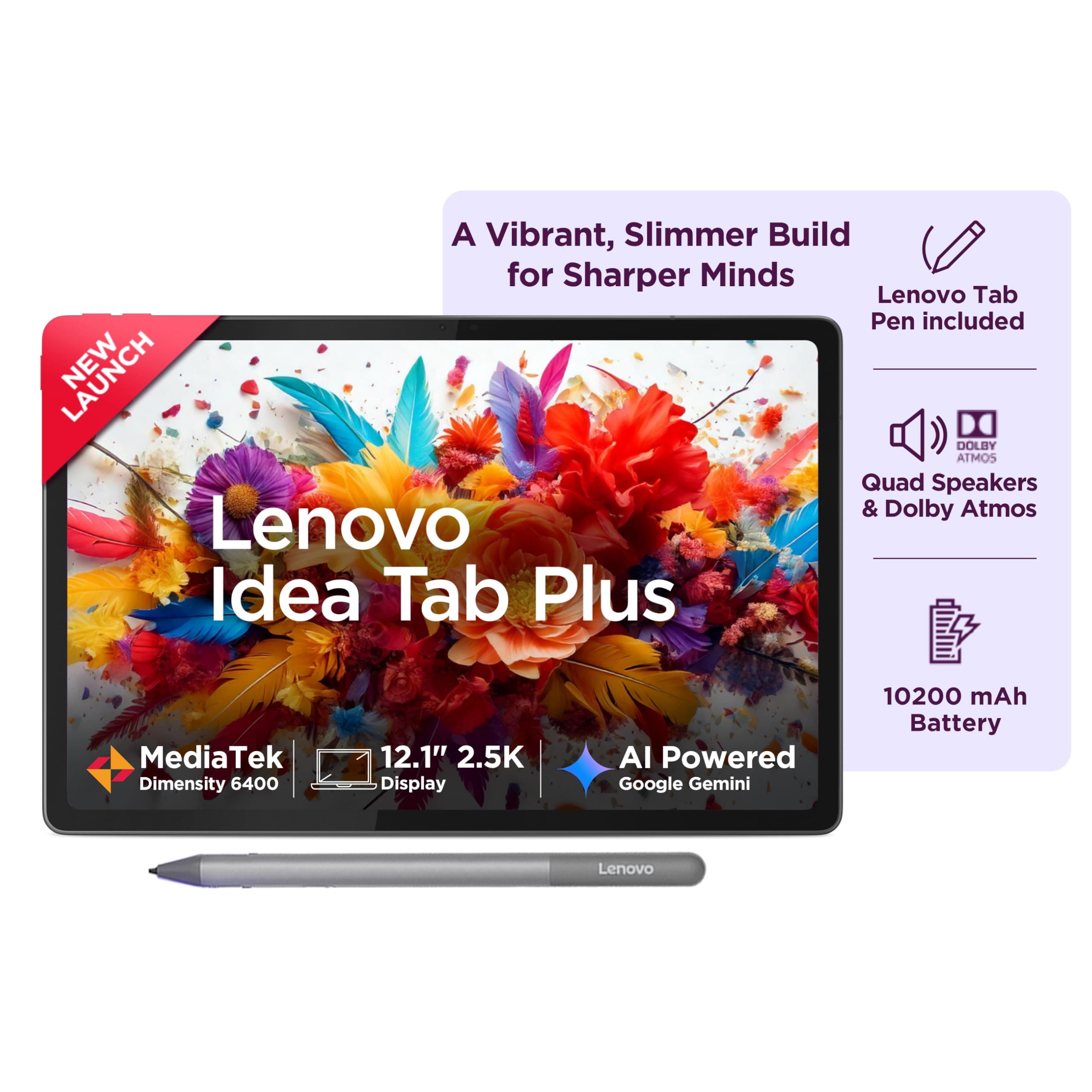 Lenovo Idea Tab Plus with Pen | Wifi |12.1" 2.5K Display, 800nits Peak Brightness |12GB RAM + 256GB ROM (Expandable upto 2TB)| MediaTek Dimensity 6400...