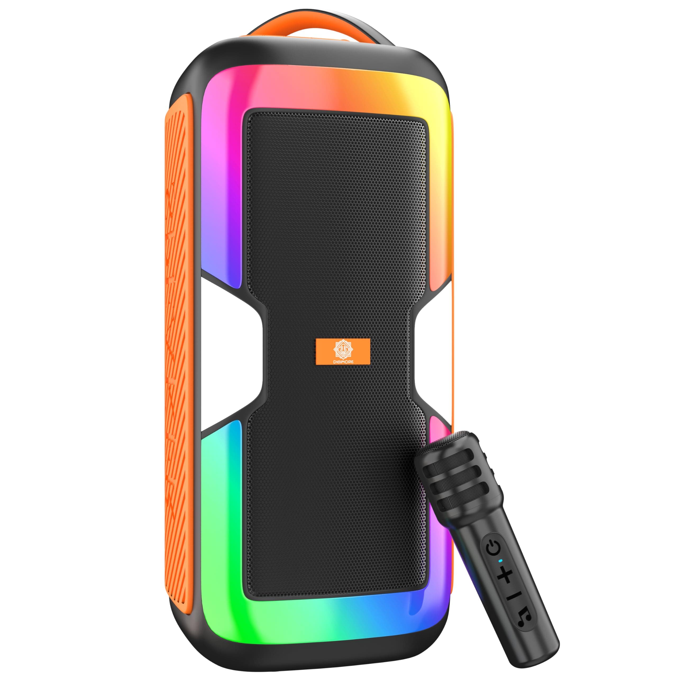 DIGIMORE 80W PartyBox Speaker with Wireless Mic | Dual 4" Deep Bass Drivers, AI Sound Boost, RGB Party Lights, BT 5.3, Water-Resistant, 10H Battery | ...