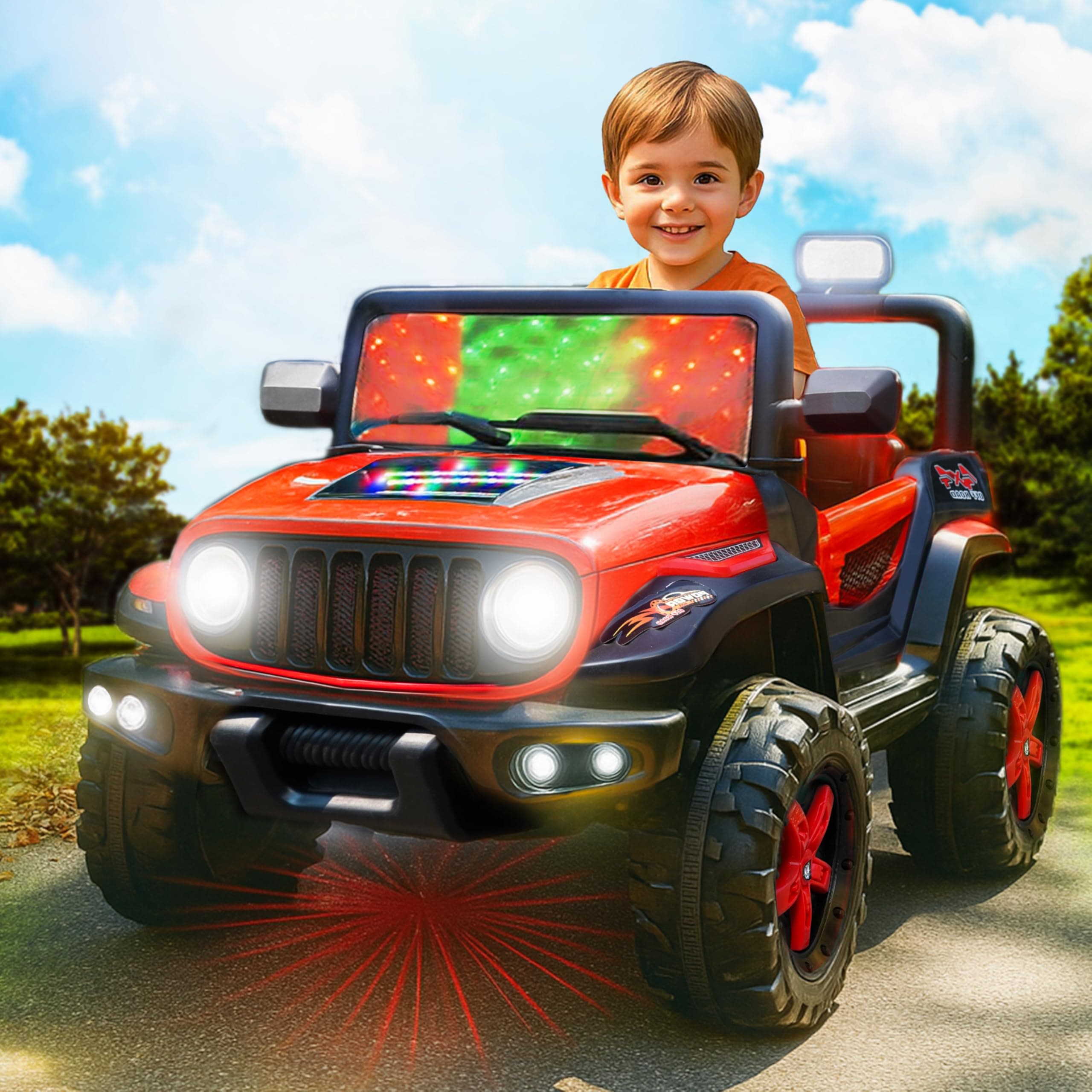 Kidsmate Power Ride Battery Operated Baby Car Jeep for Kids | Remote Control Car with RGB Lights, Music & 12V Rechargeable Battery | Perfect Ride-On T...