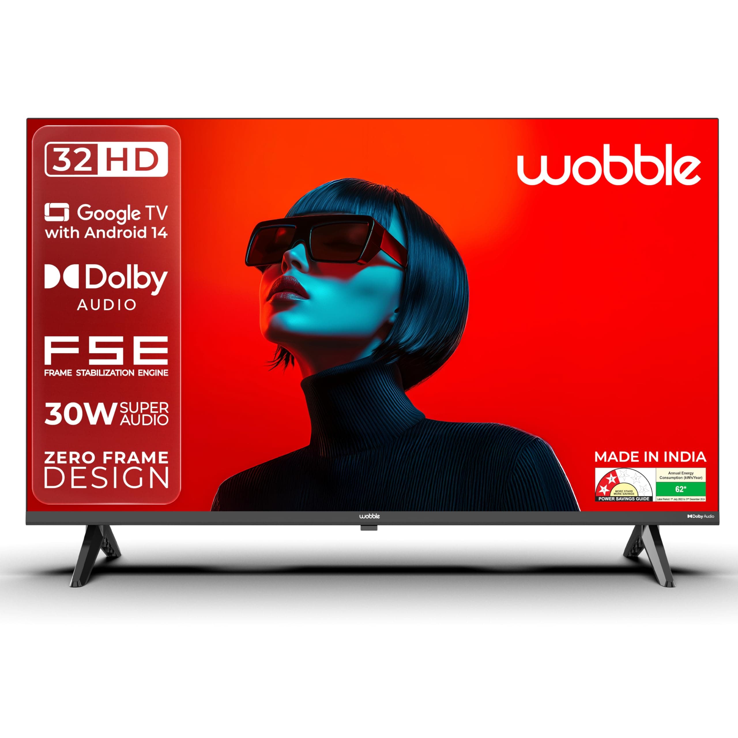 Wobble 80.01 cm (32 inches) K Series HD Smart Google LED TV WB32HDAGU2841D25