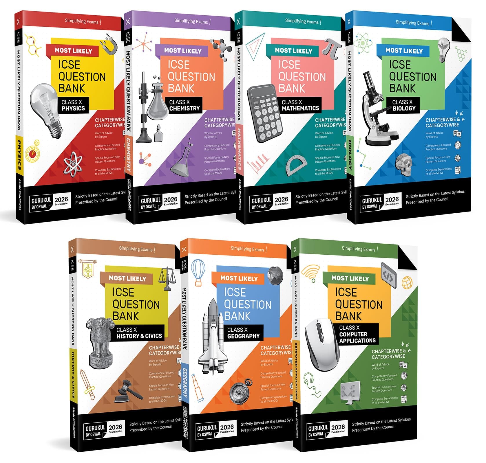Gurukul by Oswal Most Likely ICSE Question Bank Class 10 Bundles (Set of 7) : Physics, Chemistry, Maths, Biology, History & Civics, Geography, Compute...