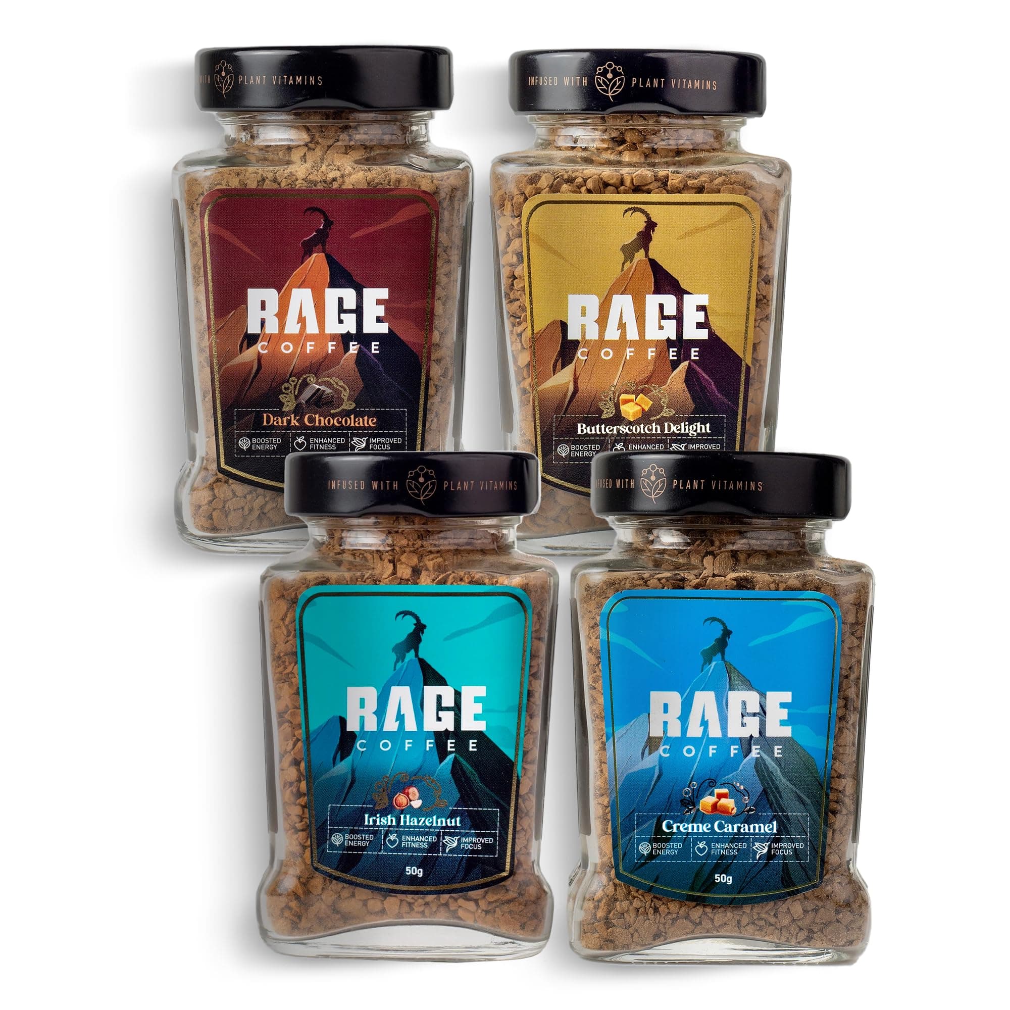 Rage Coffee Gift Box of 4 Flavours - Hazelnut, Chocolate, Caramel, Butterscotch 50 GMS Each