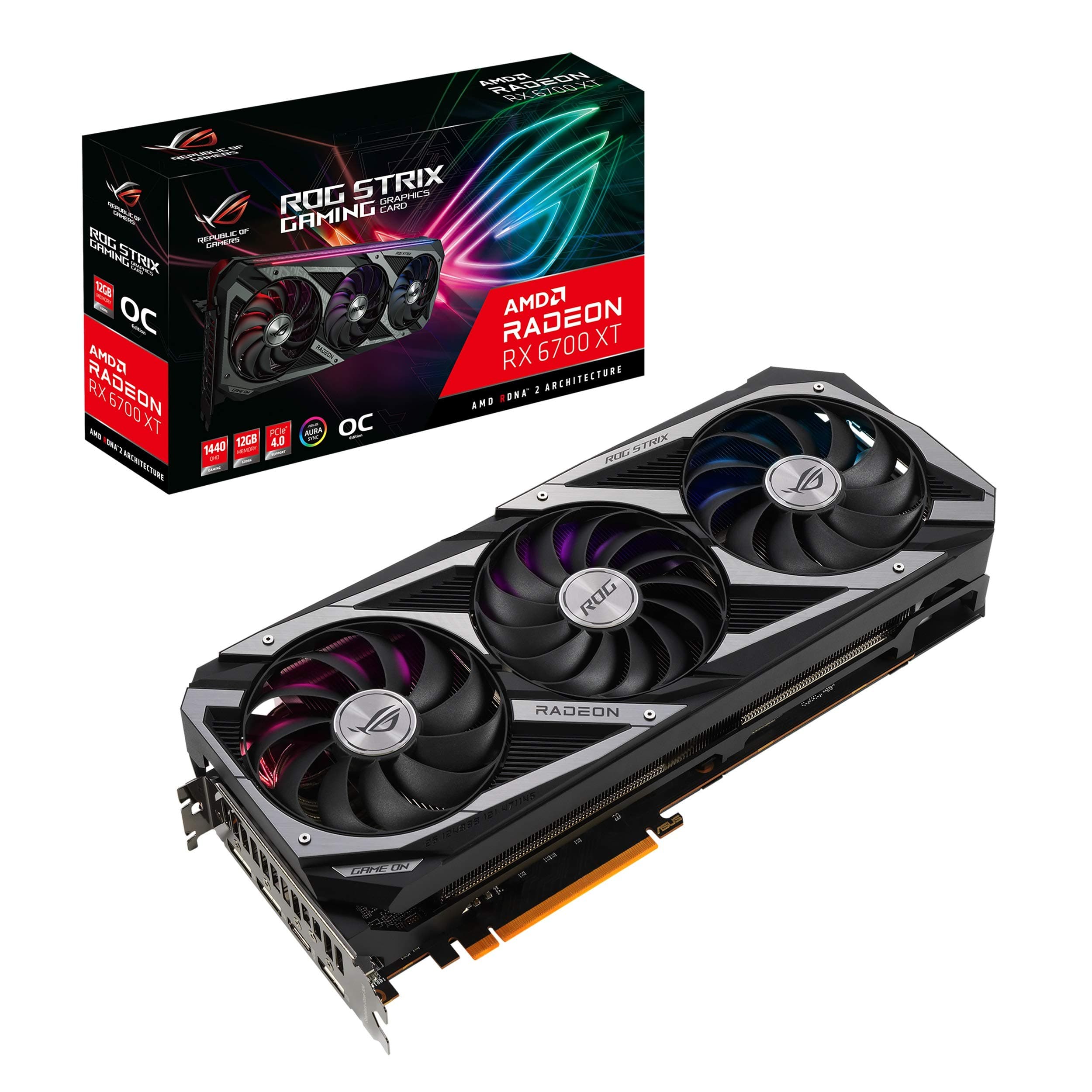 ASUS ROG Strix AMD Radeon RX 6700 XT OC Edition Gaming Graphics Card AMD RDNA 2, PCIe 4.0, 12GB GDDR6, HDMI 2.1, DisplayPort 1.4a, Axial-tech Fan Desi