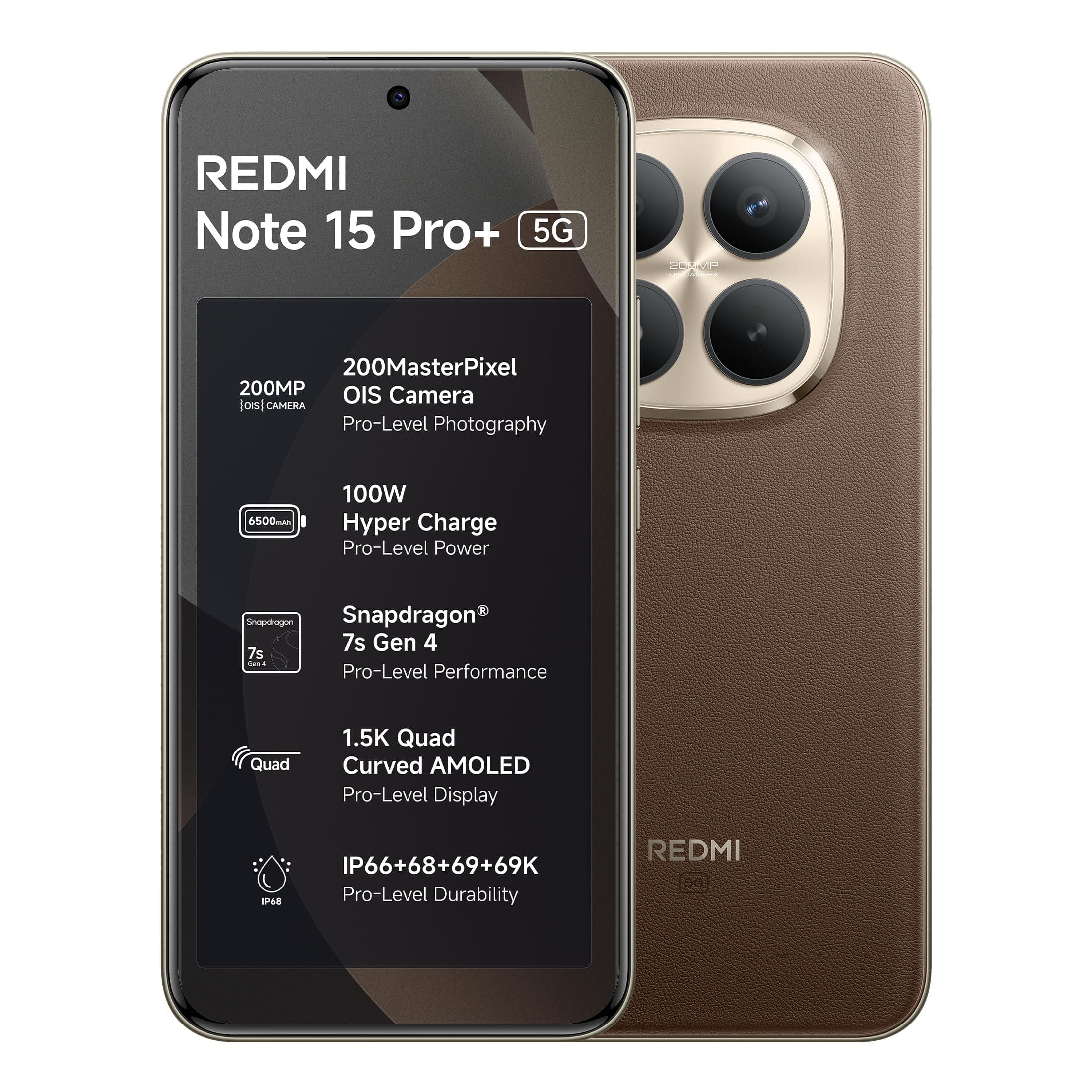 REDMI Note 15 Pro+ 5G (Coffee Mocha, 8GB + 256GB) | 200MasterPixel OIS Camera | Snapdragon 7s Gen 4 | CrystalRes AMOLED | IP69/69K | 6500mAh Si/C Batt...
