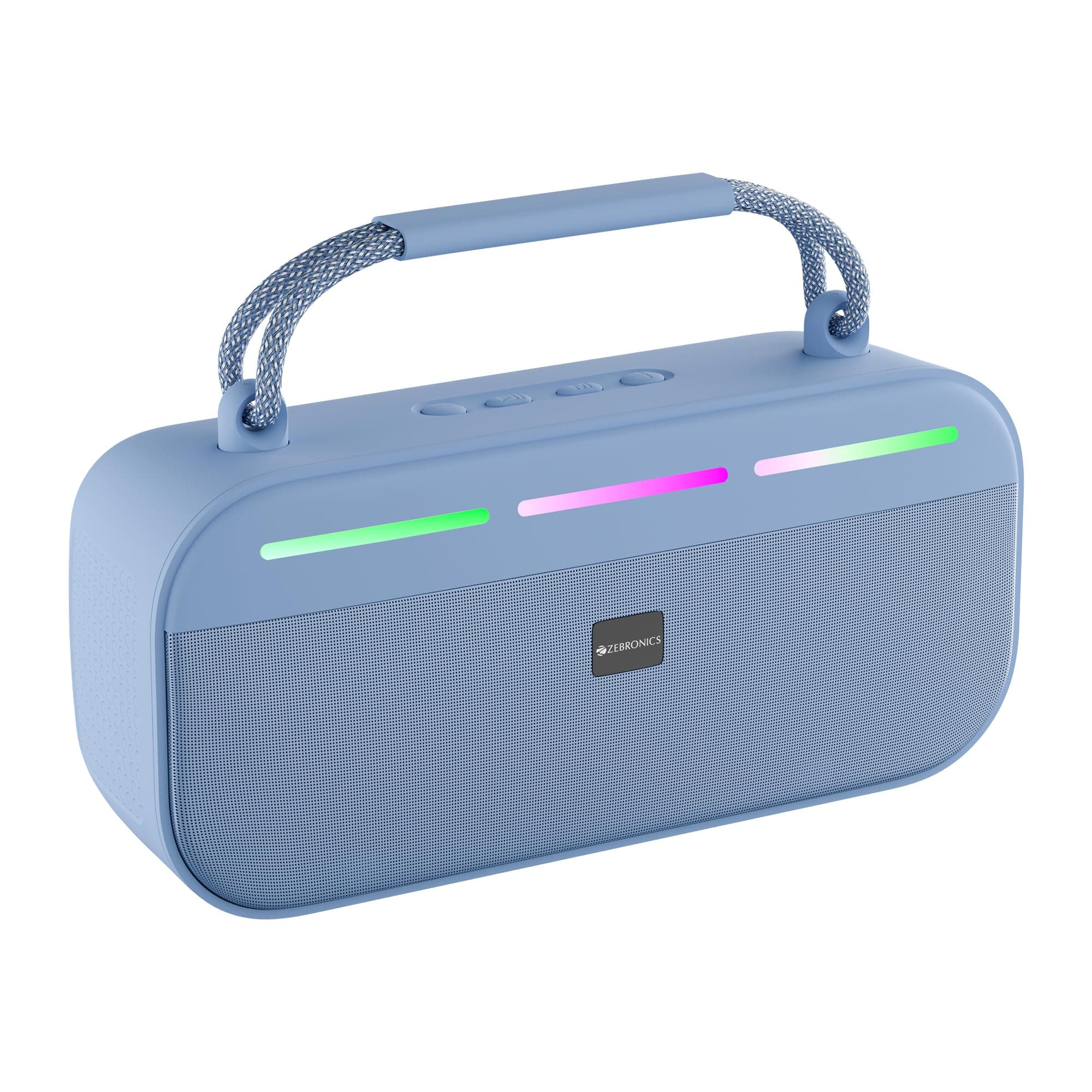 Zebronics Sound Feast 45 Portable Bluetooth Speaker, 20W RMS, Up to 5h Playback, 6.6cm Driver, Deep Bass, 4 RGB Modes, BT v5.4, USB, mSD, TWS, Type-C Charging, Carry Handle (Blue)