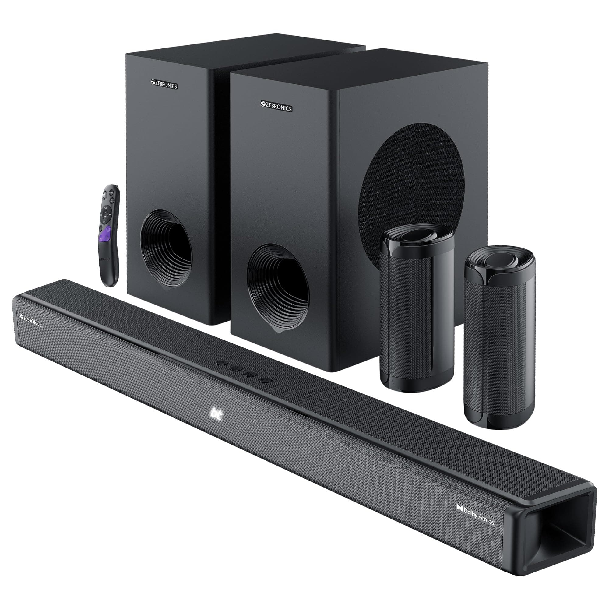 ZEBRONICS Juke BAR 9775, Dolby Soundbar, 650 Watts, 5.2.2 Surround, Dolby Atmos, Dual Wireless Subwoofer & Rear Satellites, 5 Driver Soundbar, Bluetoo...
