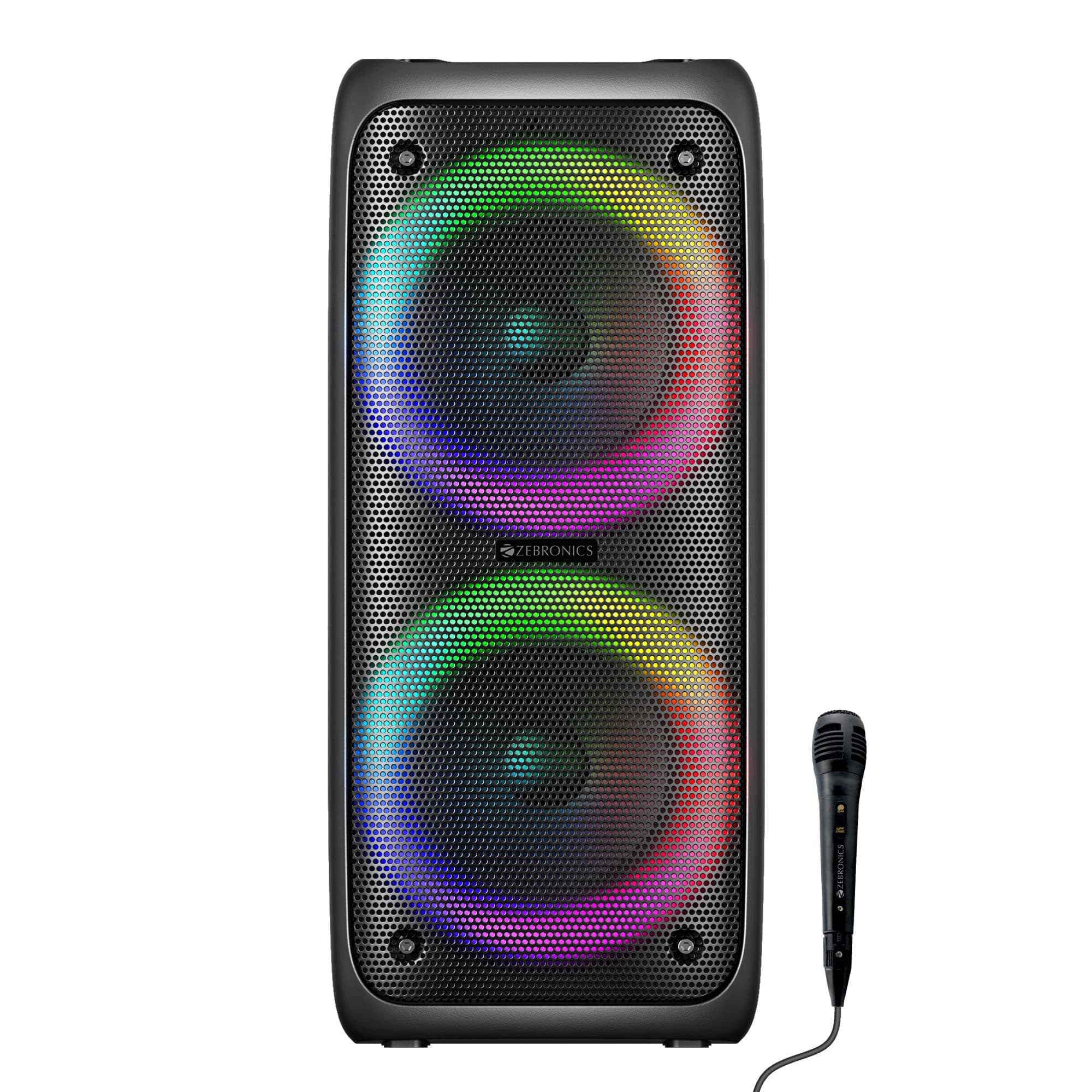 ZEBRONICS Barrel 200 Bluetooth 5.0 Portable Speaker with 40W RMS, TWS, Wired Mic, Karaoke, RGB Lights, Mobile Holder, Dual 6.5" Drivers, Carry Handle and Built-in Rechargeable Battery