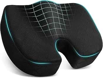 kossto Orthopedic Memory Foam Coccyx Seat Cushion for Tailbone, Sciatica, Lower Back Pain Relief for Office/Home Chair & Wheelchair Sitting Seat (Blac...