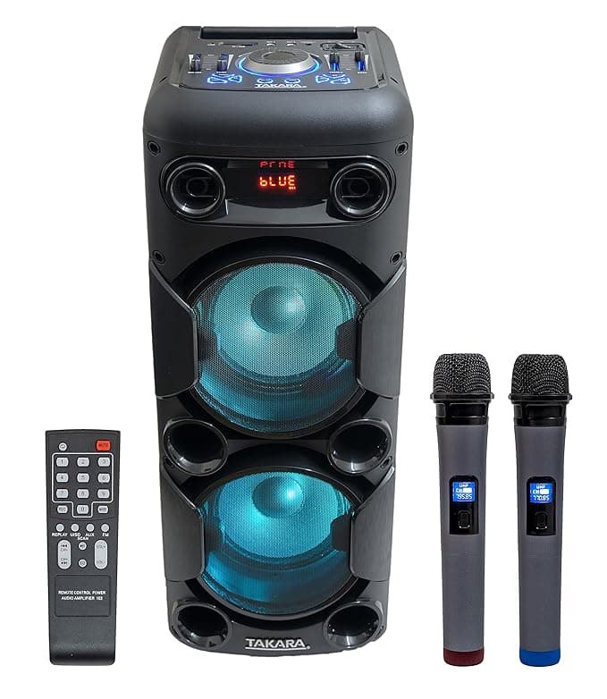 Takara T 8088 Portable Double 8Inch Party Karaoke Outdoor Indoor Speaker with Recording Multimedia Bluetooth; Karaoke; USB; FM; Rechargeable Battery P