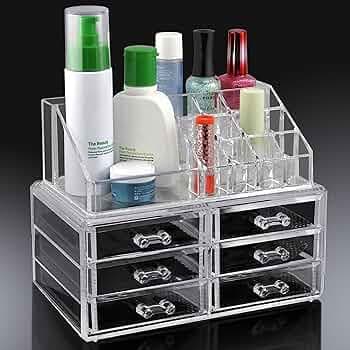 Boniry Clear Cosmetic Storage Lipstick Organizer, Acrylic Makeup Storage Holder Box, Cosmetic Display Case, Small Jewellery Storage Stand and Nail Pai...