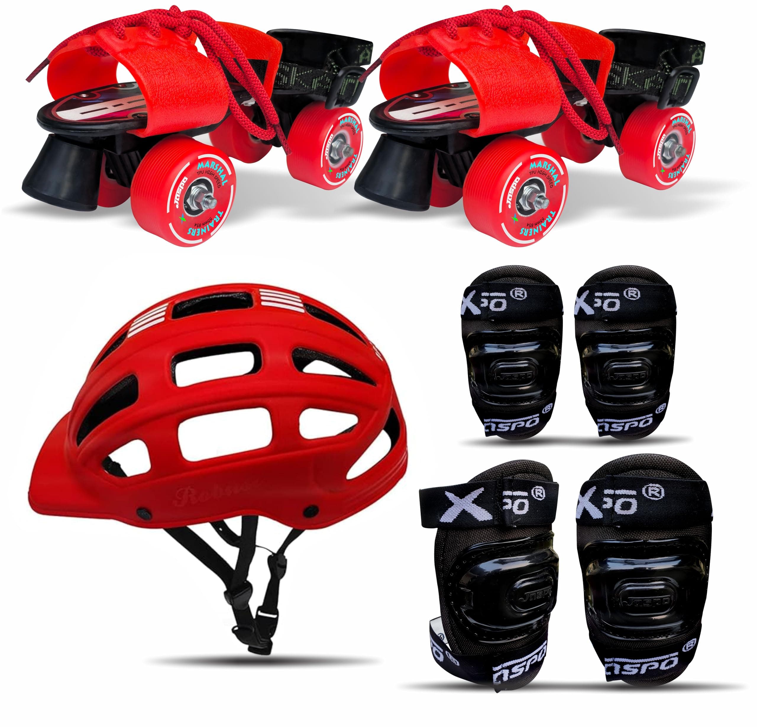 Jaspo Marshal Trainers Adjustable Roller Skates Combo (Skates + Helmet + Knee & Elbow Guards) - for Age Group 6 to 14 Years | Academy & School Level Skating