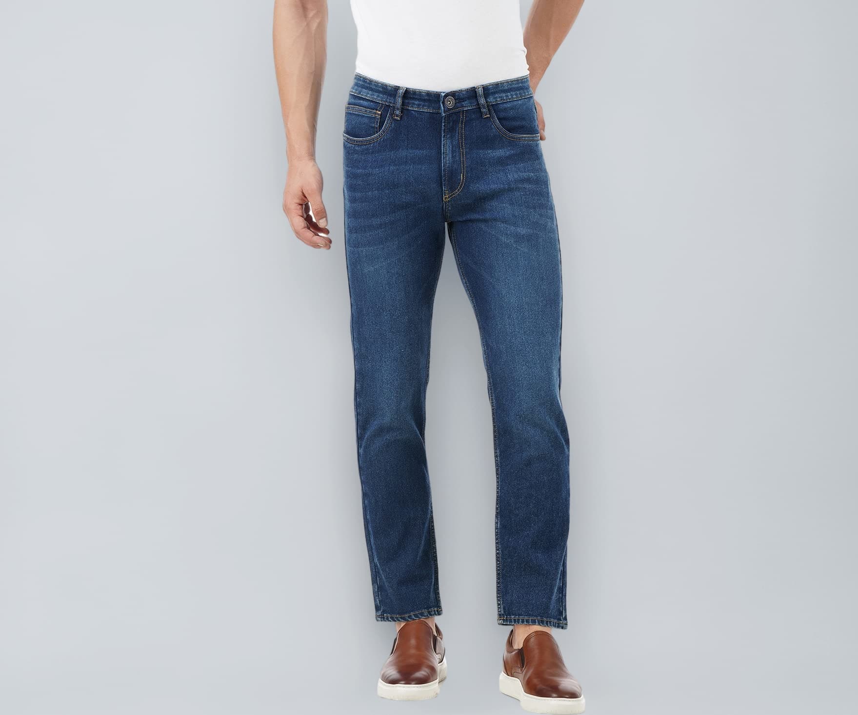 INKD Men's Contrast Stitch Stretchable Regular Fit Jeans