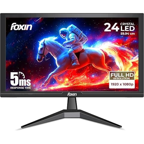Foxin 24 inch Crystal Flat LED Monitor | 1920x1080p Full HD Display, HDMI & VGA Input, 5ms, 60Hz, Slim & Wall Mountable
