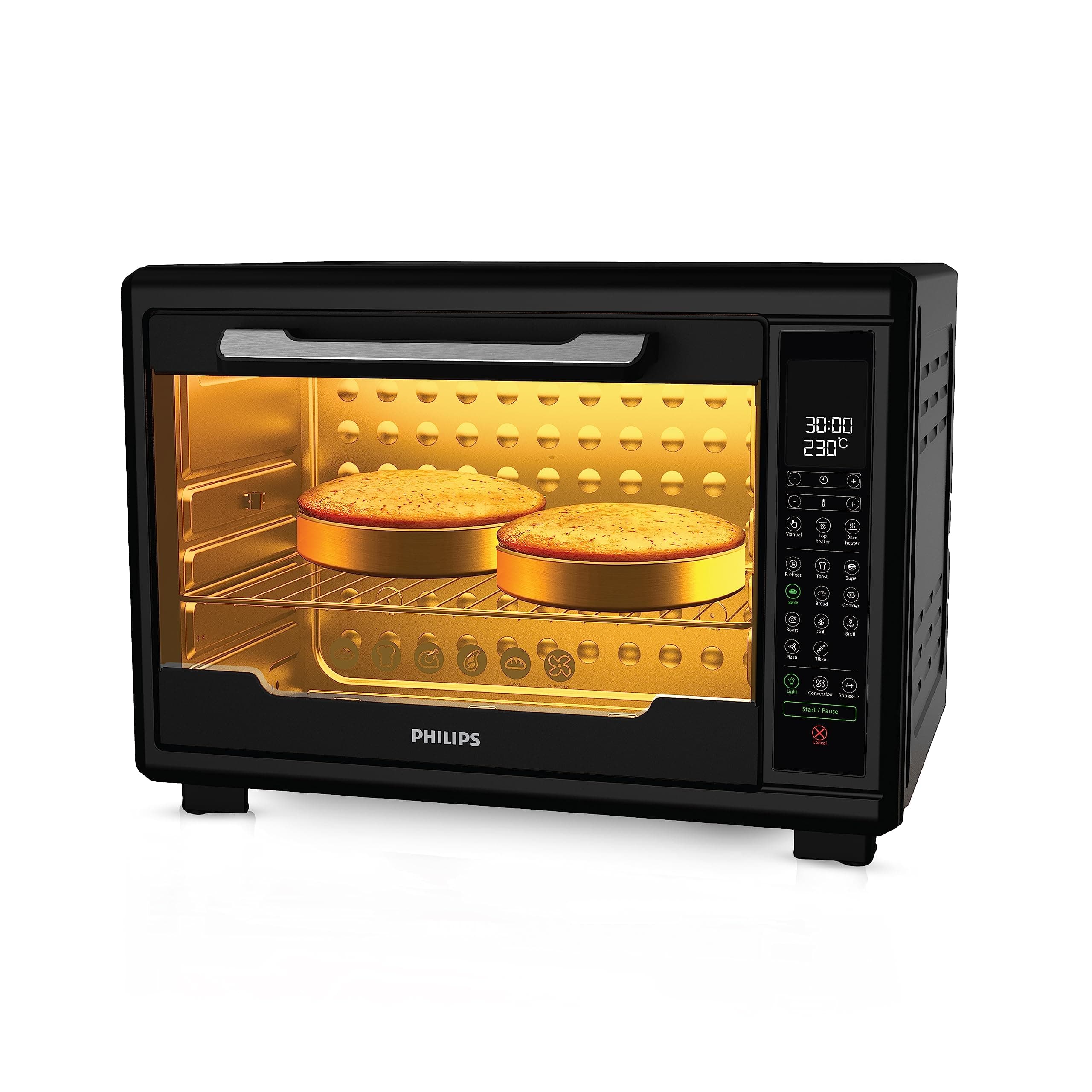 Philips HD6977/00 55 Litre Digital Oven Toaster Grill, 2000W, with Opti Temp Technology, Temperature control, Convection Mode, Chamber light and 11 preset menus, Inner Lamp