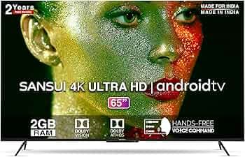 Sansui 165 cm (65 inches) 4K Ultra HD Smart Android LED TV JSW65ASUHDFF (Ebony Black)