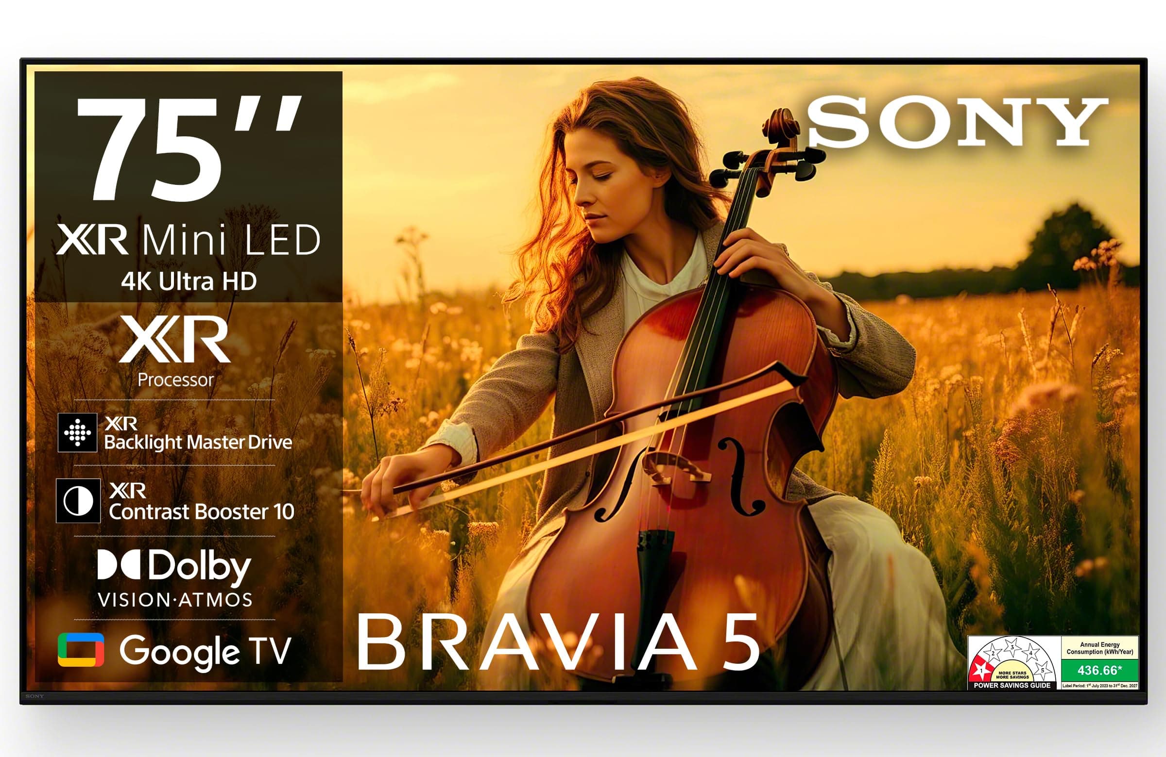 Sony 189 cm (75 inches) BRAVIA 5 Series 4K Ultra HD Smart Mini LED Google TV K-75XR55A