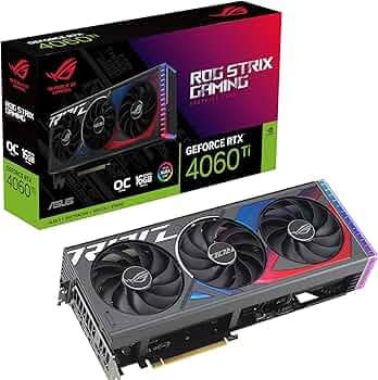 ASUS ROG Strix GeForce RTX 4060 Ti OC Edition Gaming Graphics Card (PCIe 4.0, 16GB GDDR6, DLSS 3, HDMI 2.1a, DisplayPort 1.4a, Aura Sync)