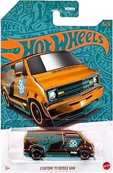 Hot Wheels 1:64 Scale Die-Cast Vehicle CUSTOM 77 DODGE VAN - CHASE with Turquoise- & Copper-Colored Deco to Celebrate HW 56th Anniversary