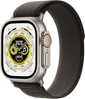Apple Watch Ultra [GPS + Cellular 49 mm] smart watch w/Rugged Titanium Case & Black/Grey Trail Loop - S/M Fitness Tracker, Precision GPS, Action Button, Extra-Long BatteryLife, Brighter Retina Display