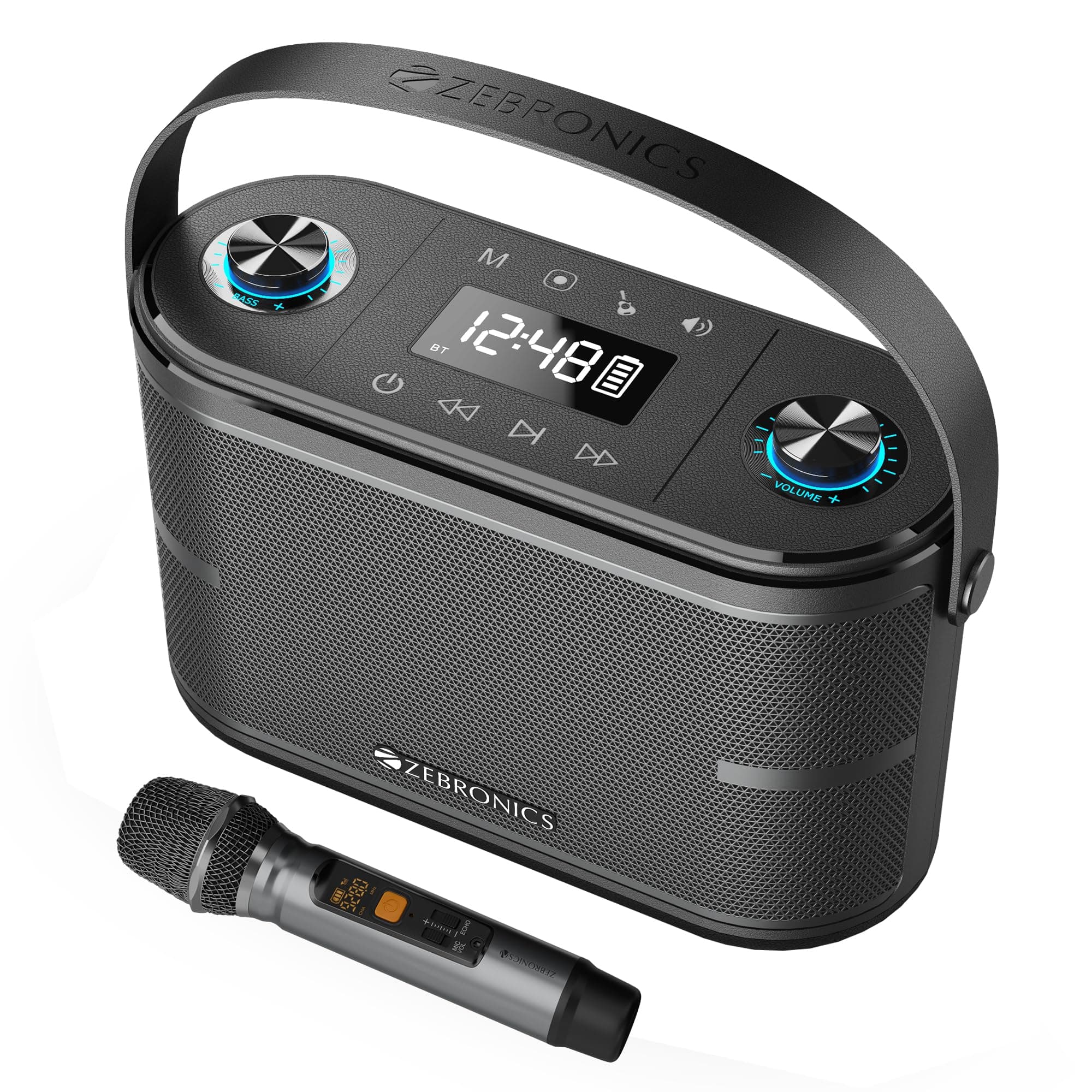 ZEBRONICS PROTONE ONE, Portable Bluetooth Speaker, 120W, 13h Playback, Wireless UHF MIC with Display & Controls, Karaoke, Recorder, Carry Strap, BT v5...