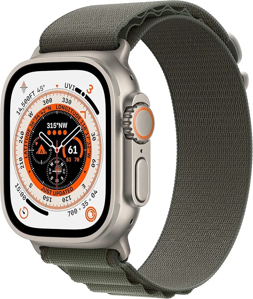Apple Watch Ultra [GPS + Cellular 49 mm] smart watch w/ Rugged Titanium Case & Green Alpine Loop - Small. Fitness Tracker, Precision GPS, Action Button, Extra-Long BatteryLife, Brighter Retina Display