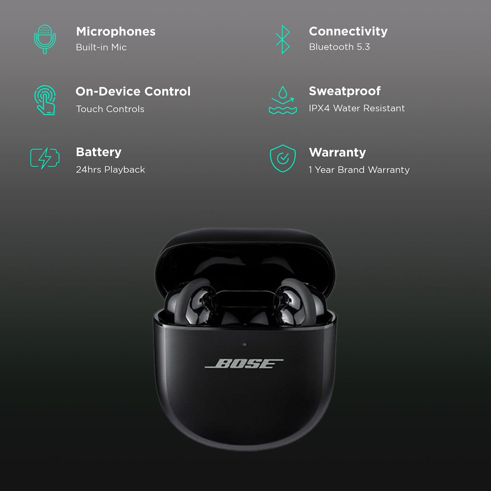 BOSE QuietComfort Ultra TWS Earbuds with Active Noise Cancellation (IPX4 Water Resistant, Immersive Audio, Black)