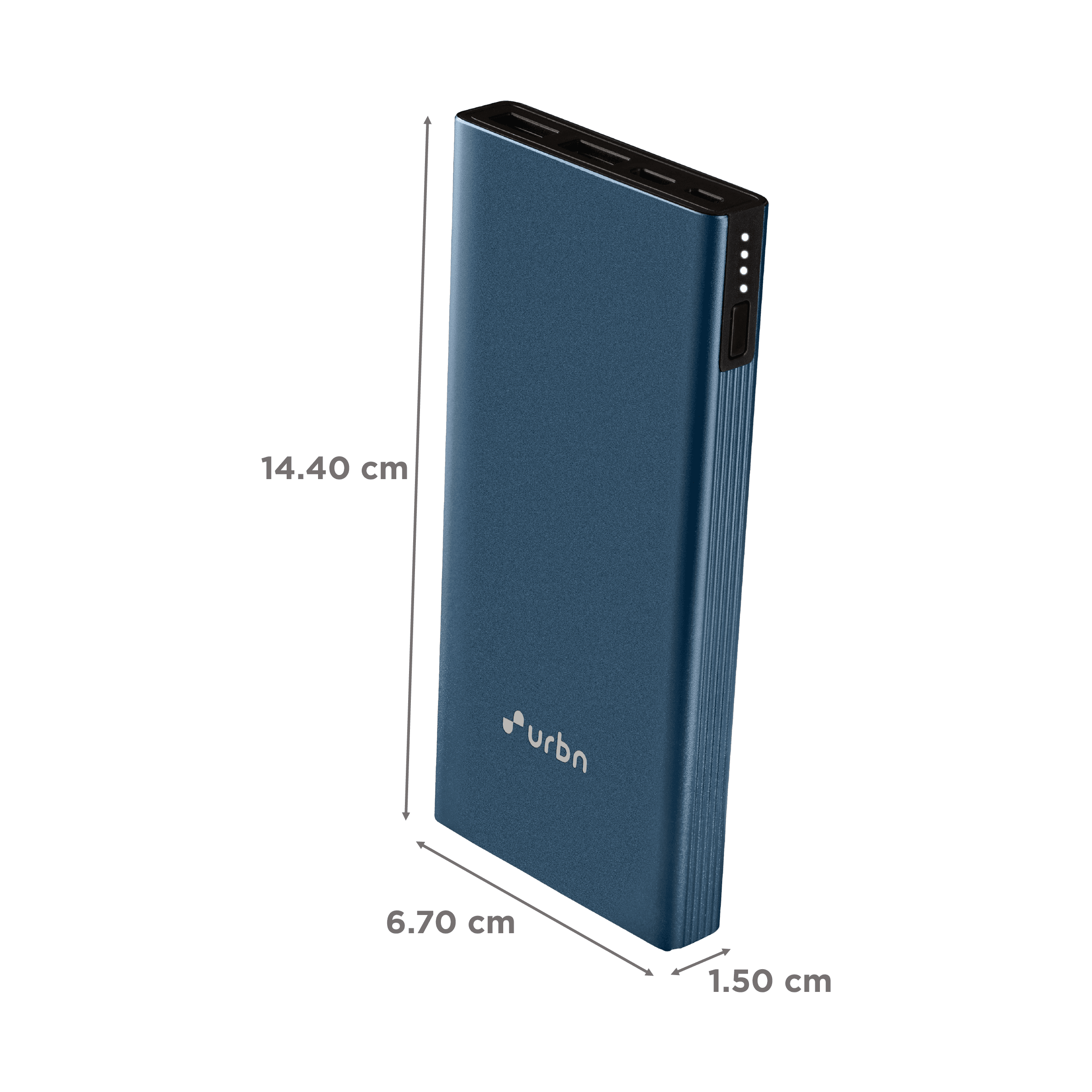 urbn 10000 mAh 12W Fast Charging Power Bank (1 Micro USB Type B, 1 Type C & 2 Type A Ports, Ultra Slim Metal Body, BIS Certified, Blue)