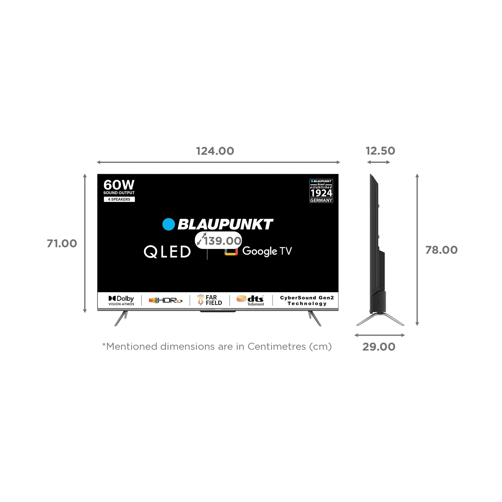 BLAUPUNKT 55QD7020 139 cm (55 inch) QLED 4K Ultra HD Google TV with Quantum Dot Technology (2022 model)