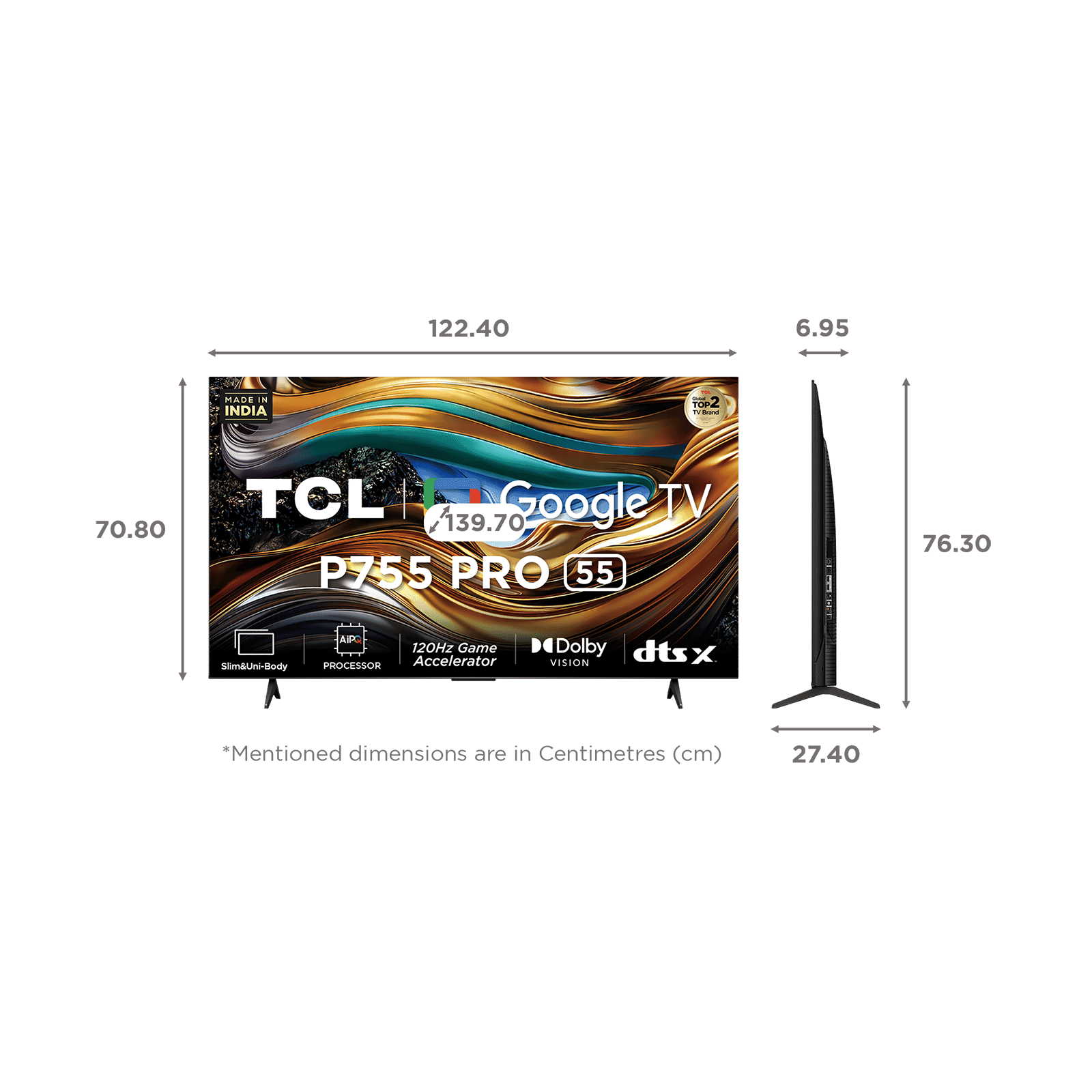 TCL P755 Pro 139.7 cm (55 inch) 4K QLED Smart Google TV with Dolby Atmos (2024 model)