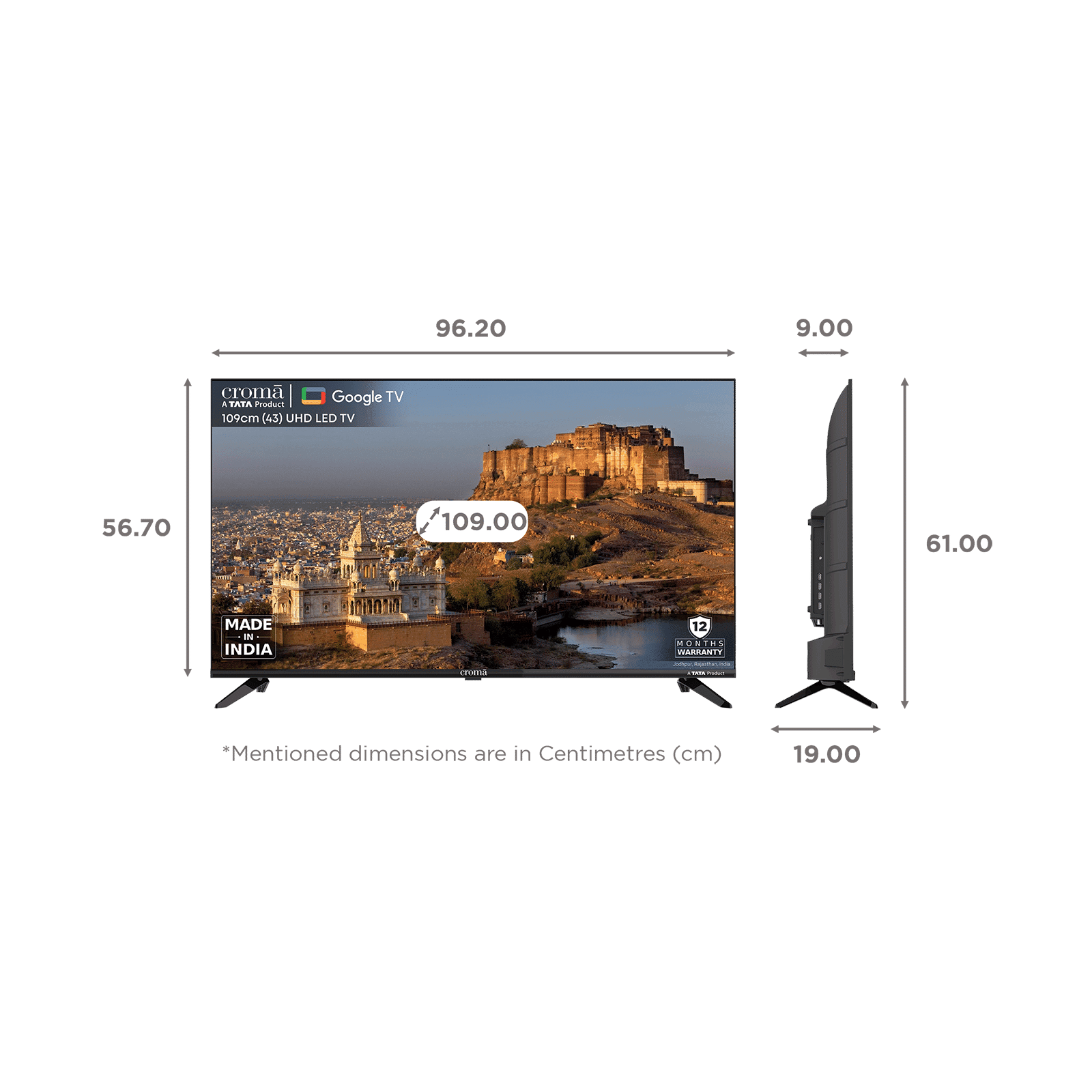 Croma CREL043UGC333801 109 cm (43 inch) 4K Ultra HD LED Google TV with Dolby Audio (2024 model)