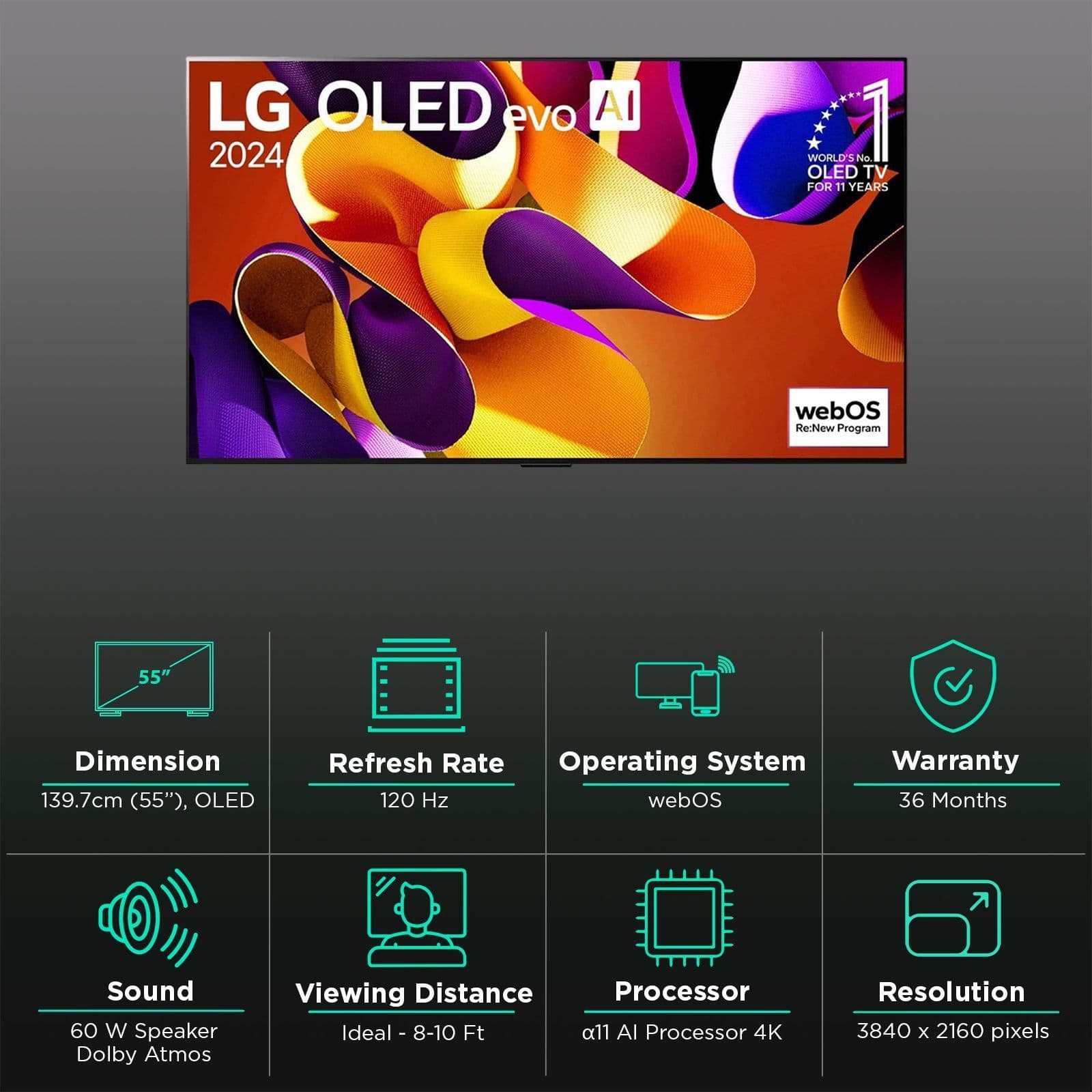 LG evo G4 139.7 cm (55 inch) OLED 4K Ultra HD WebOS TV with Dolby Atmos (2024 model)